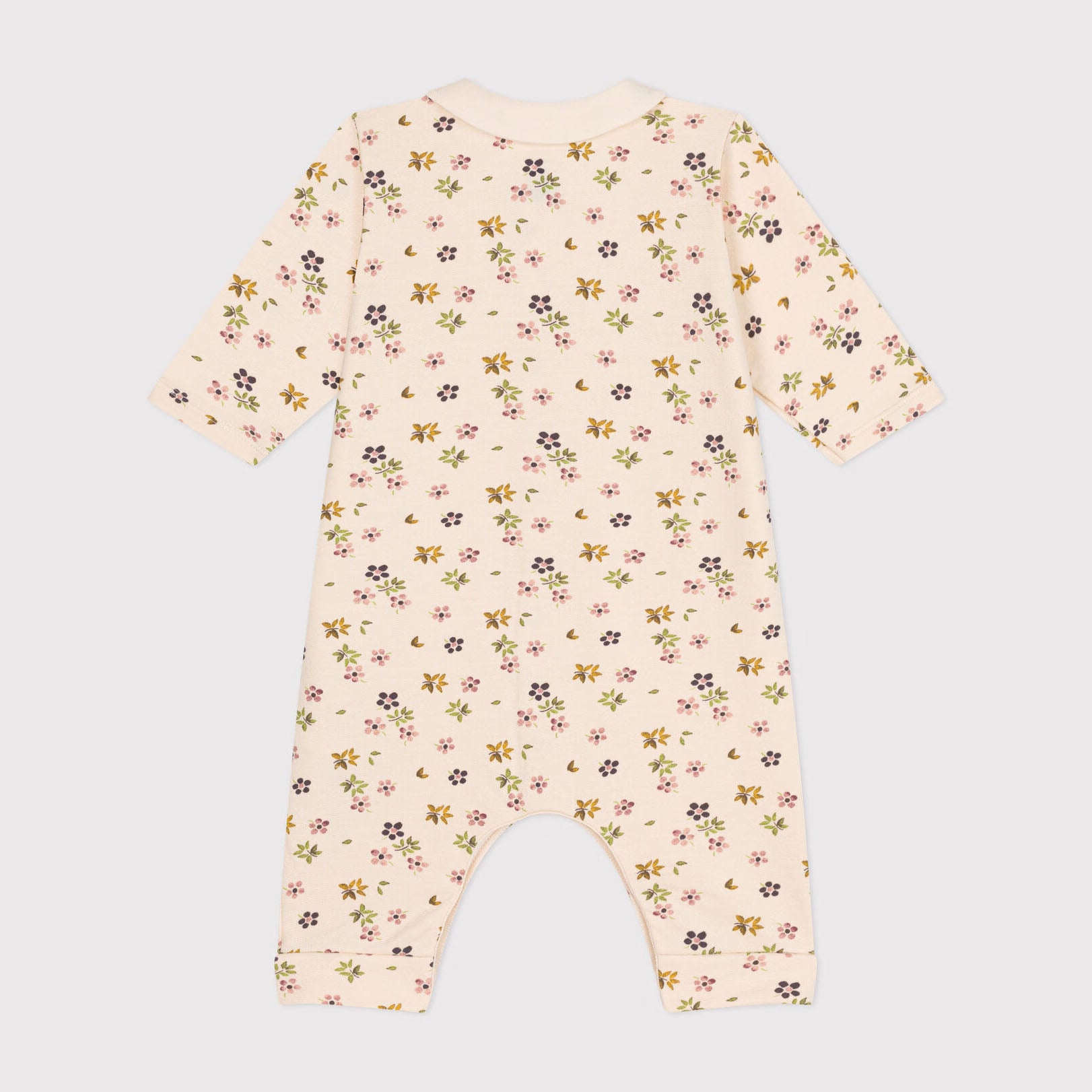 Baby Girls Beige Floral Cotton Babysuit