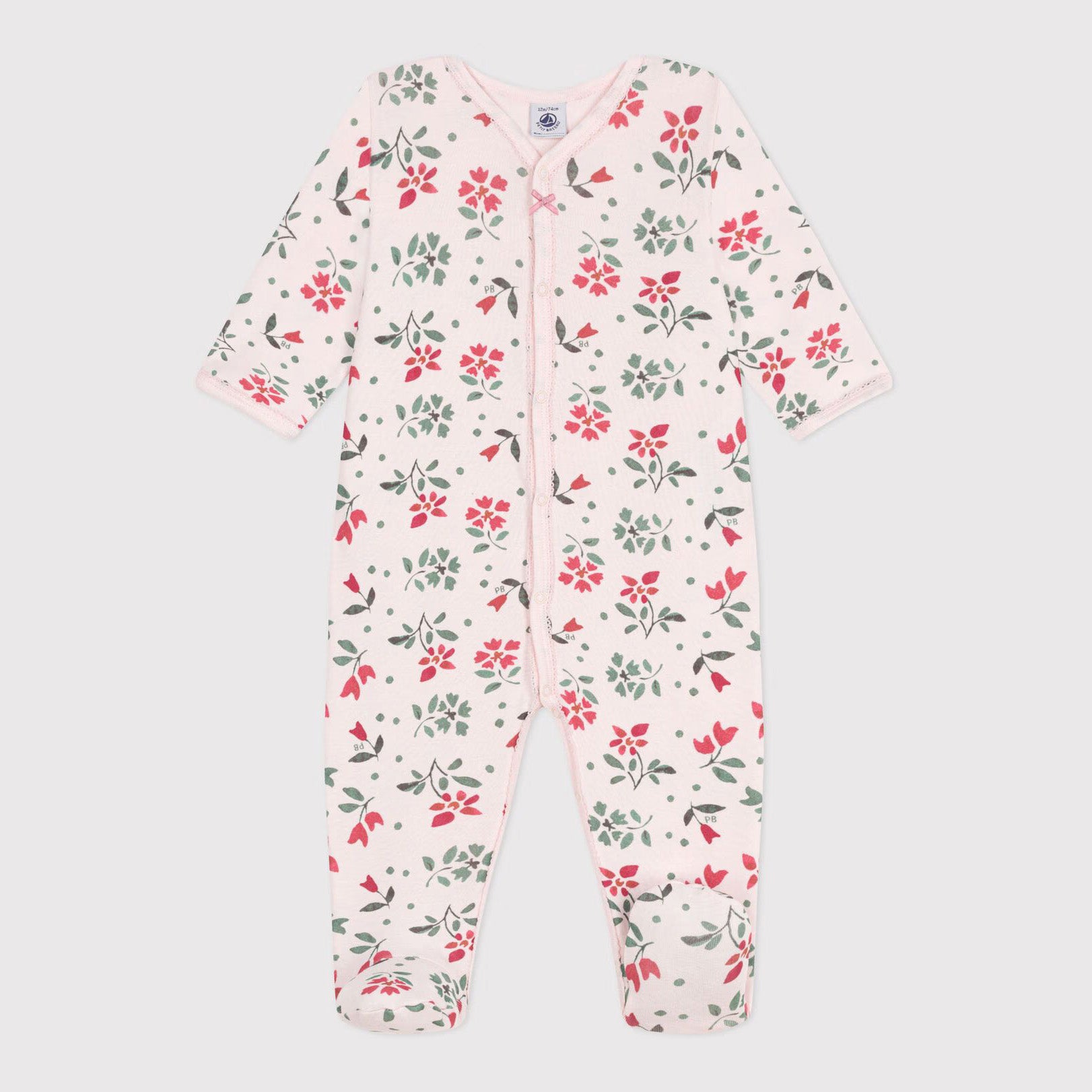 Baby Girls Light Pink Floral Cotton Babysuit