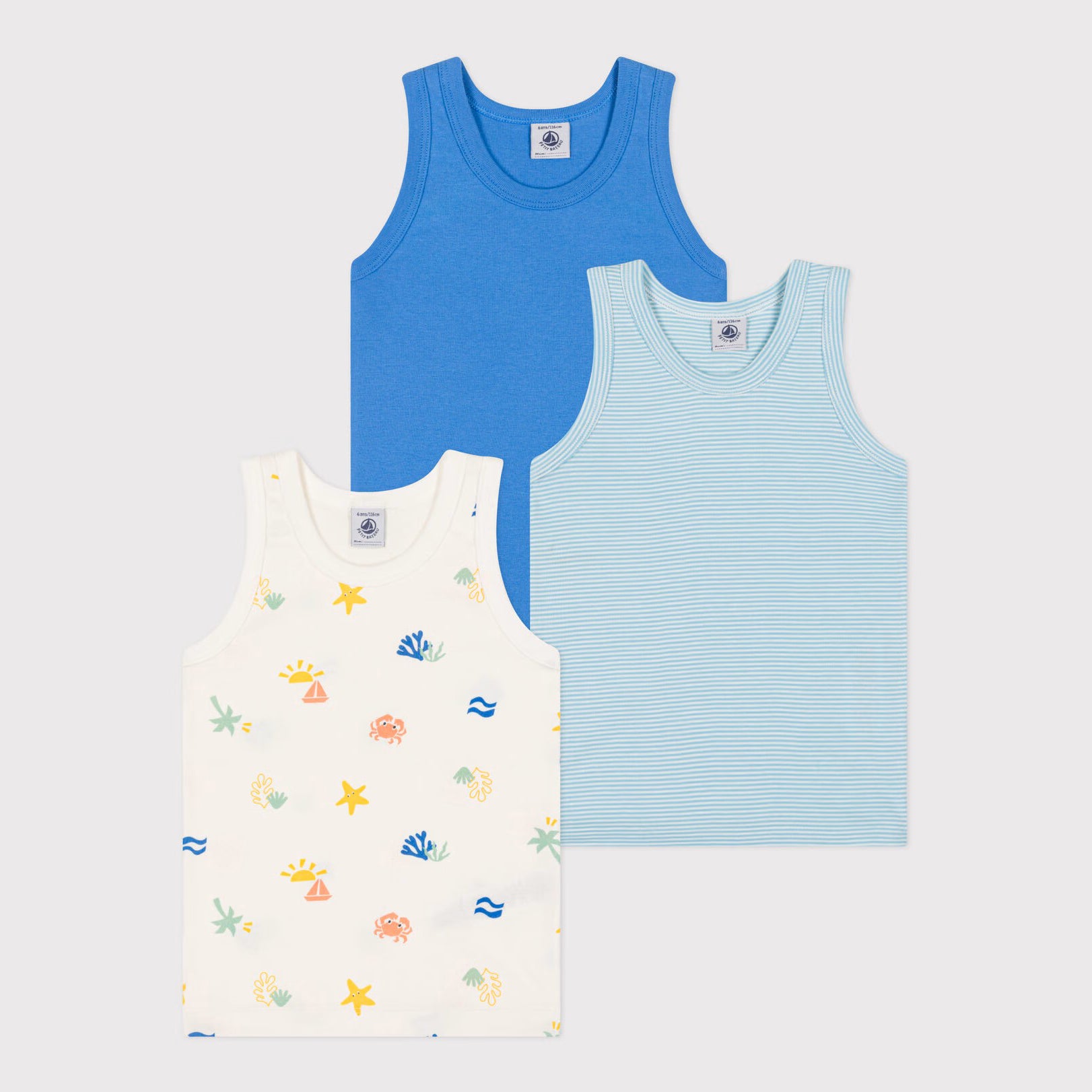 Boys Tricolor Cotton Vest Set(3 Pack)
