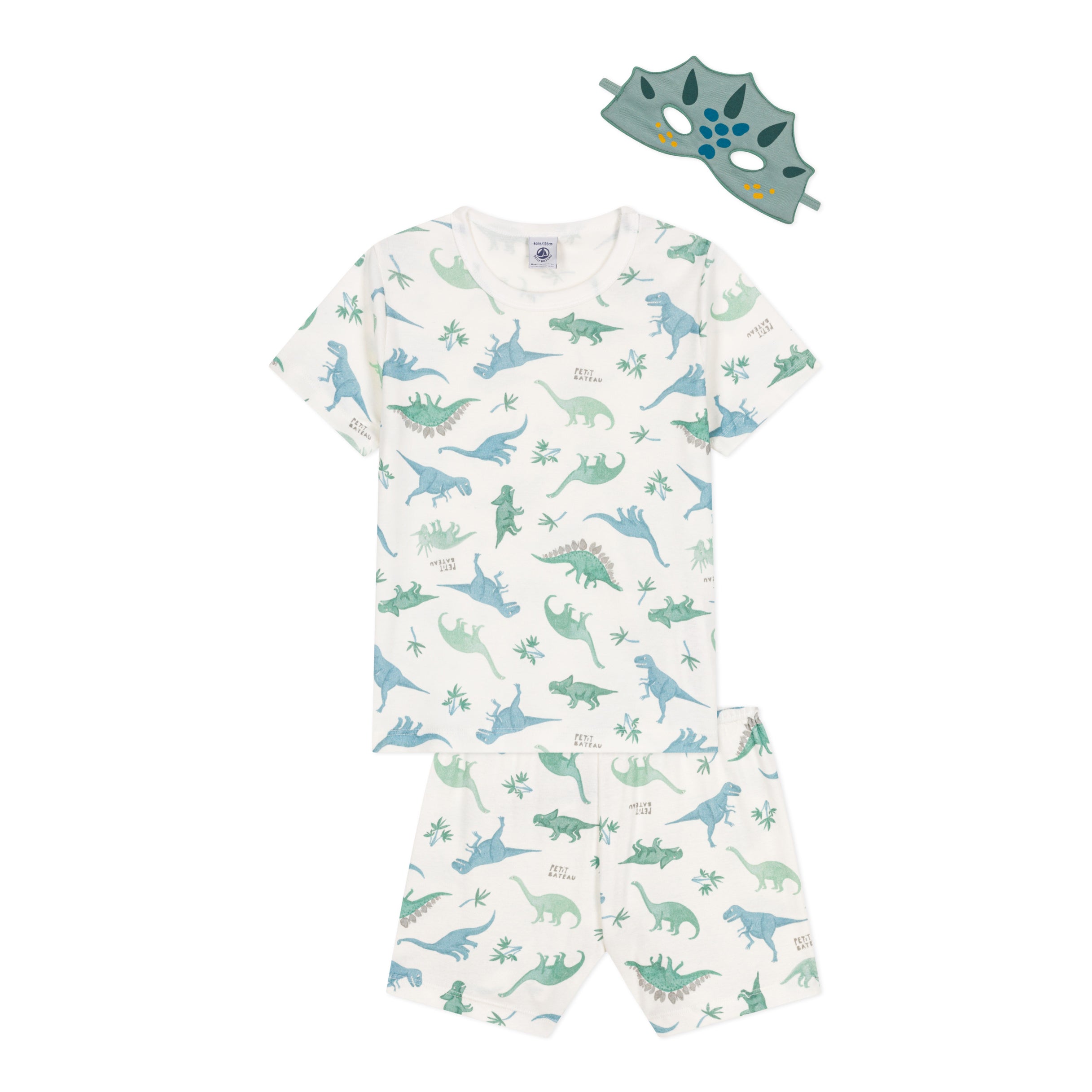 Boys Green Printed Dinosaur Cotton Pajama Set