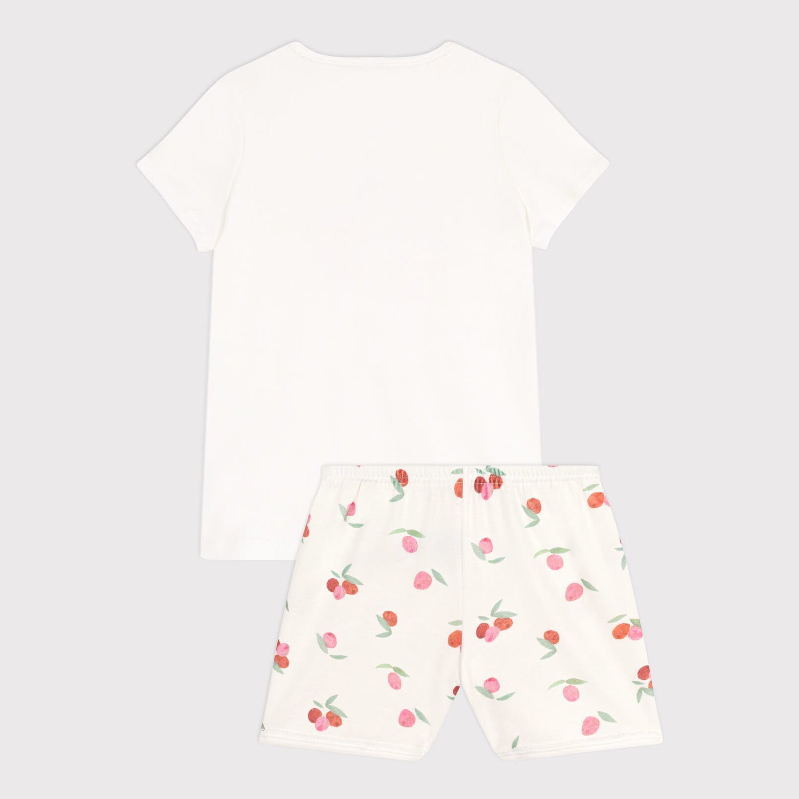 Girls Ivory Printed Cherry Cotton Nightwear Set