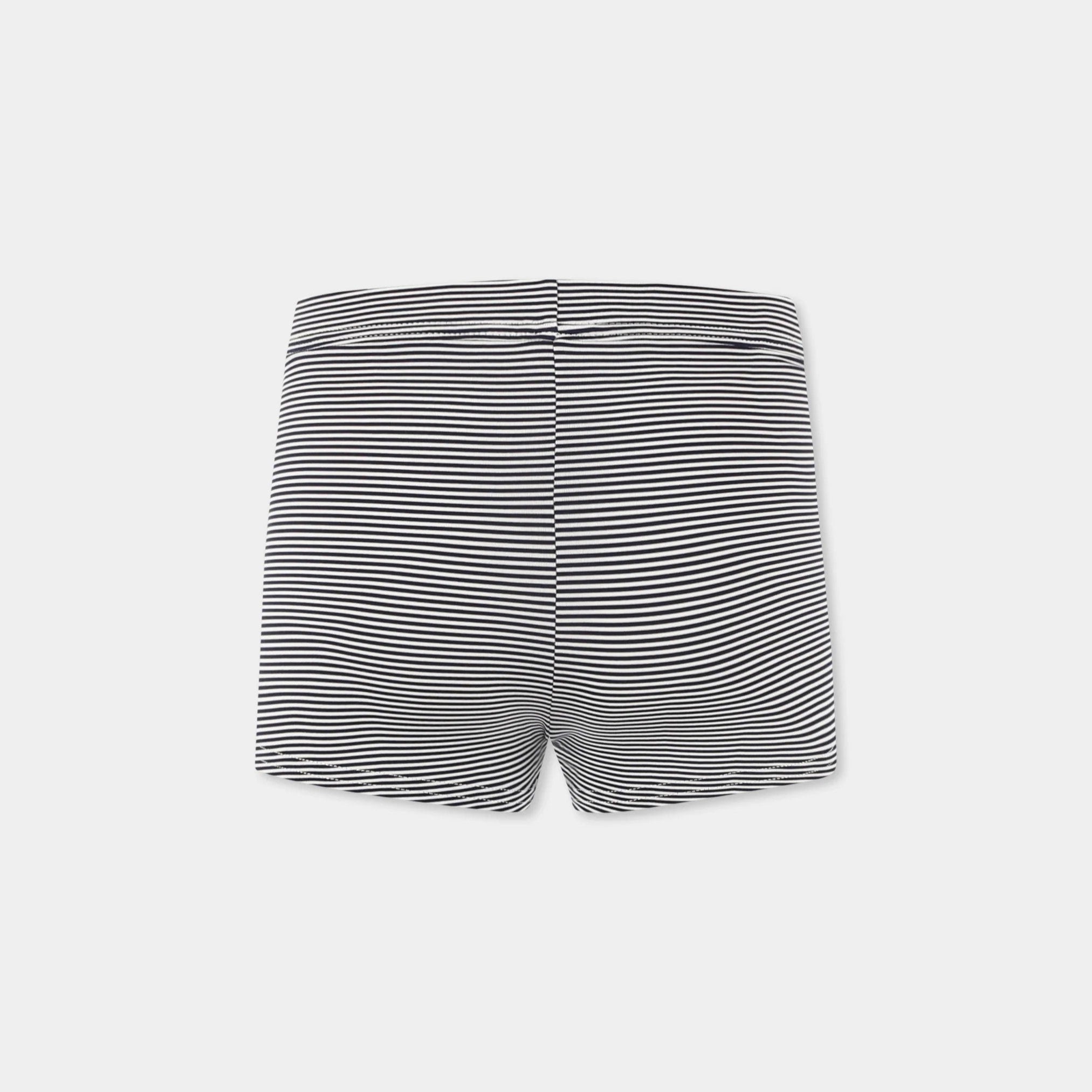 Boys Black & White Striped Swim Shorts