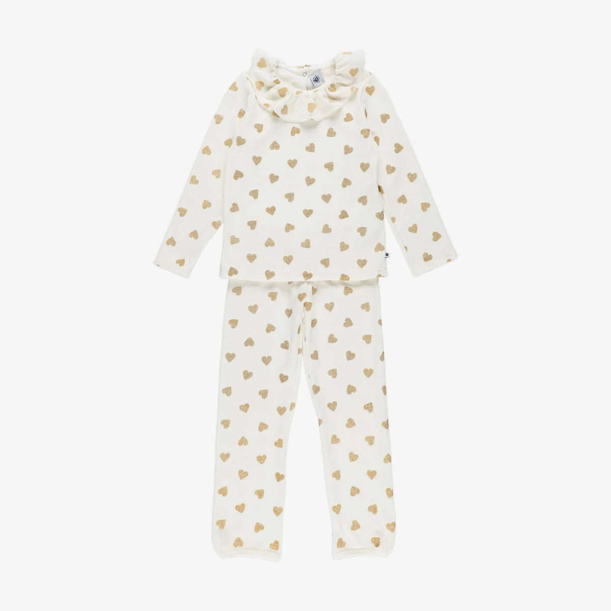 Girls White Heart Printed Cotton Nightwear Set