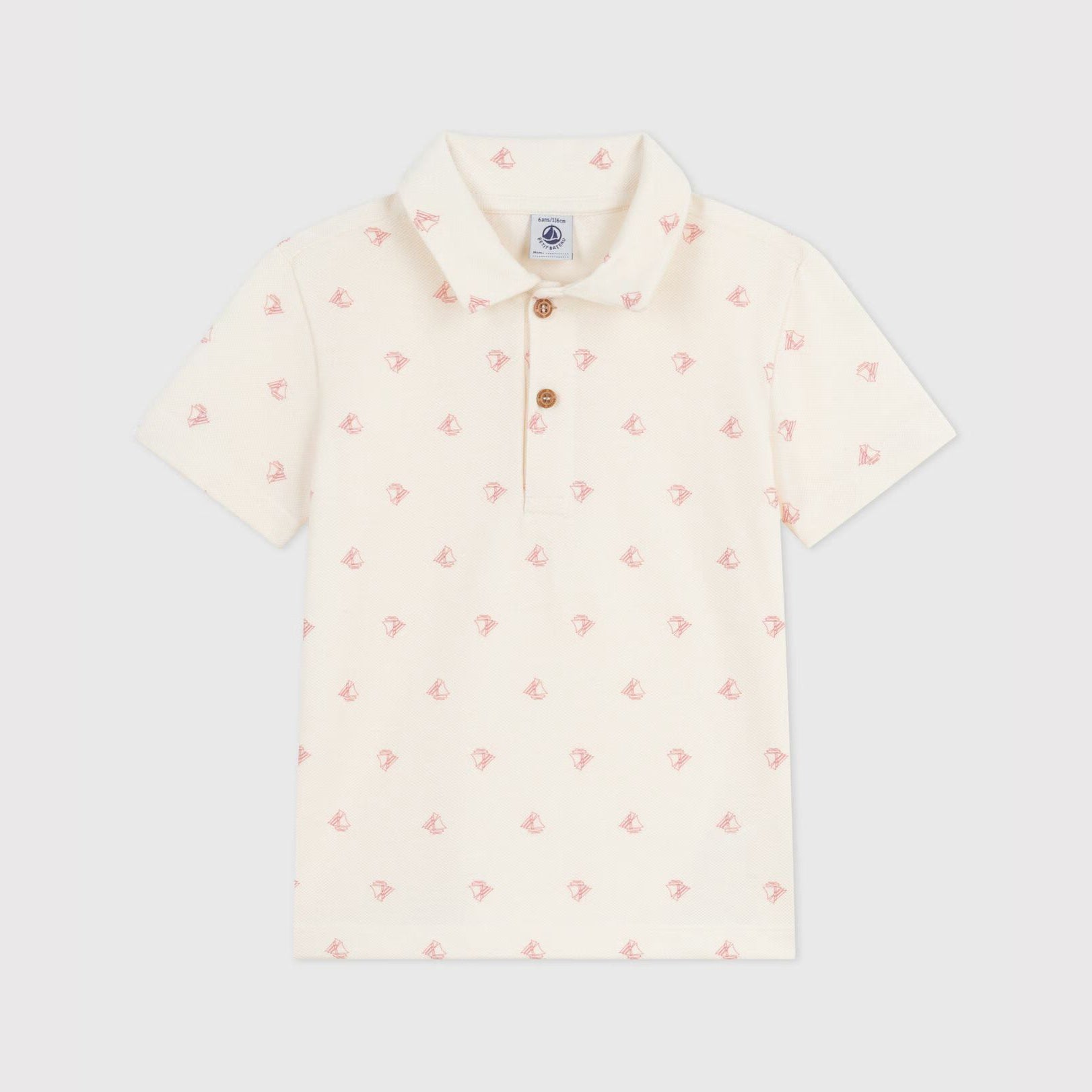 Boys White Printed Cotton Polo Shirt