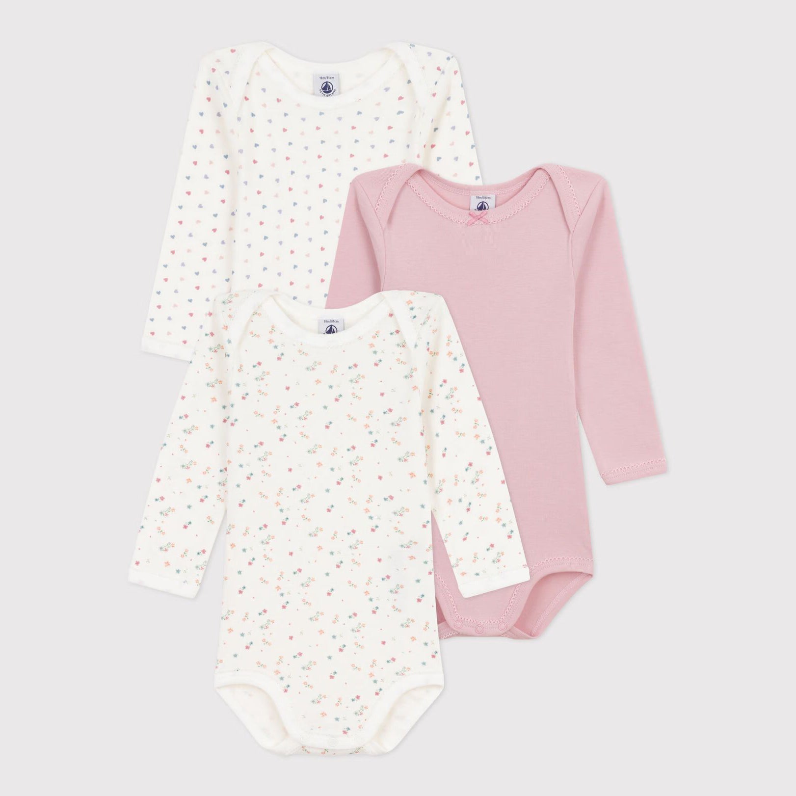 Baby Girls Tricolor Cotton Babysuit Set(3 Pack)