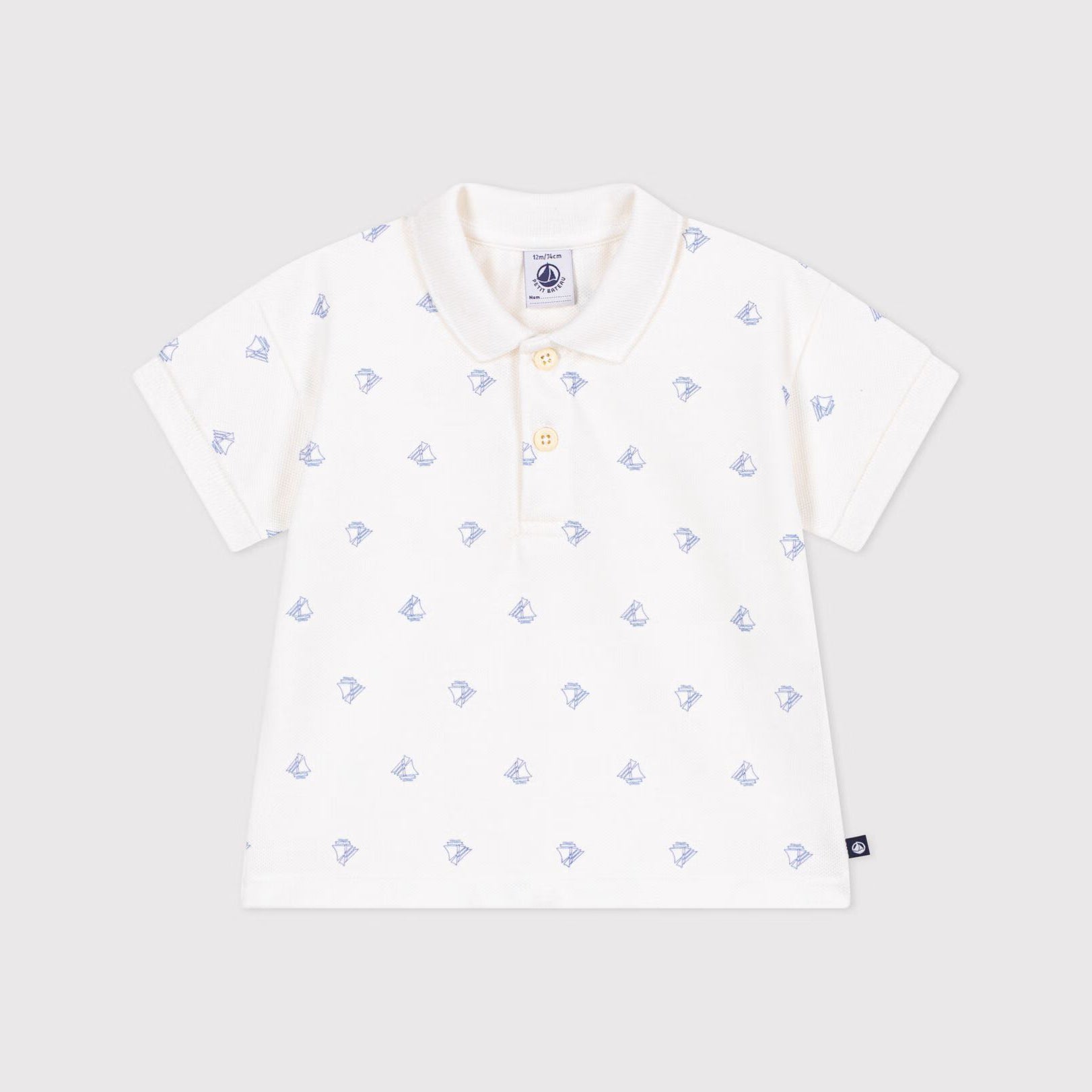 Baby Boys White Printed Cotton Polo Shirt