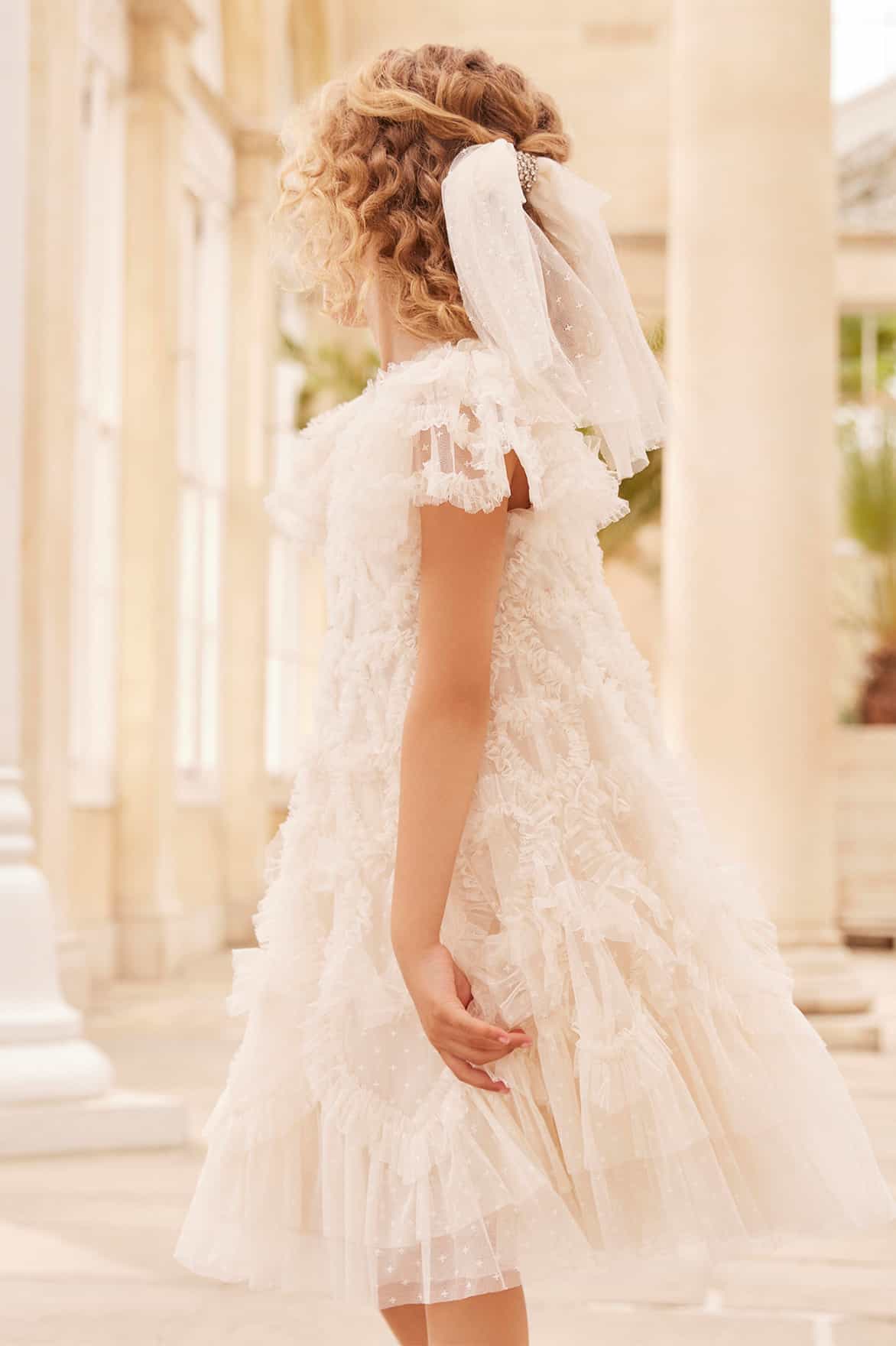 Needle & Thread Girls Amorette Dress in Ivory