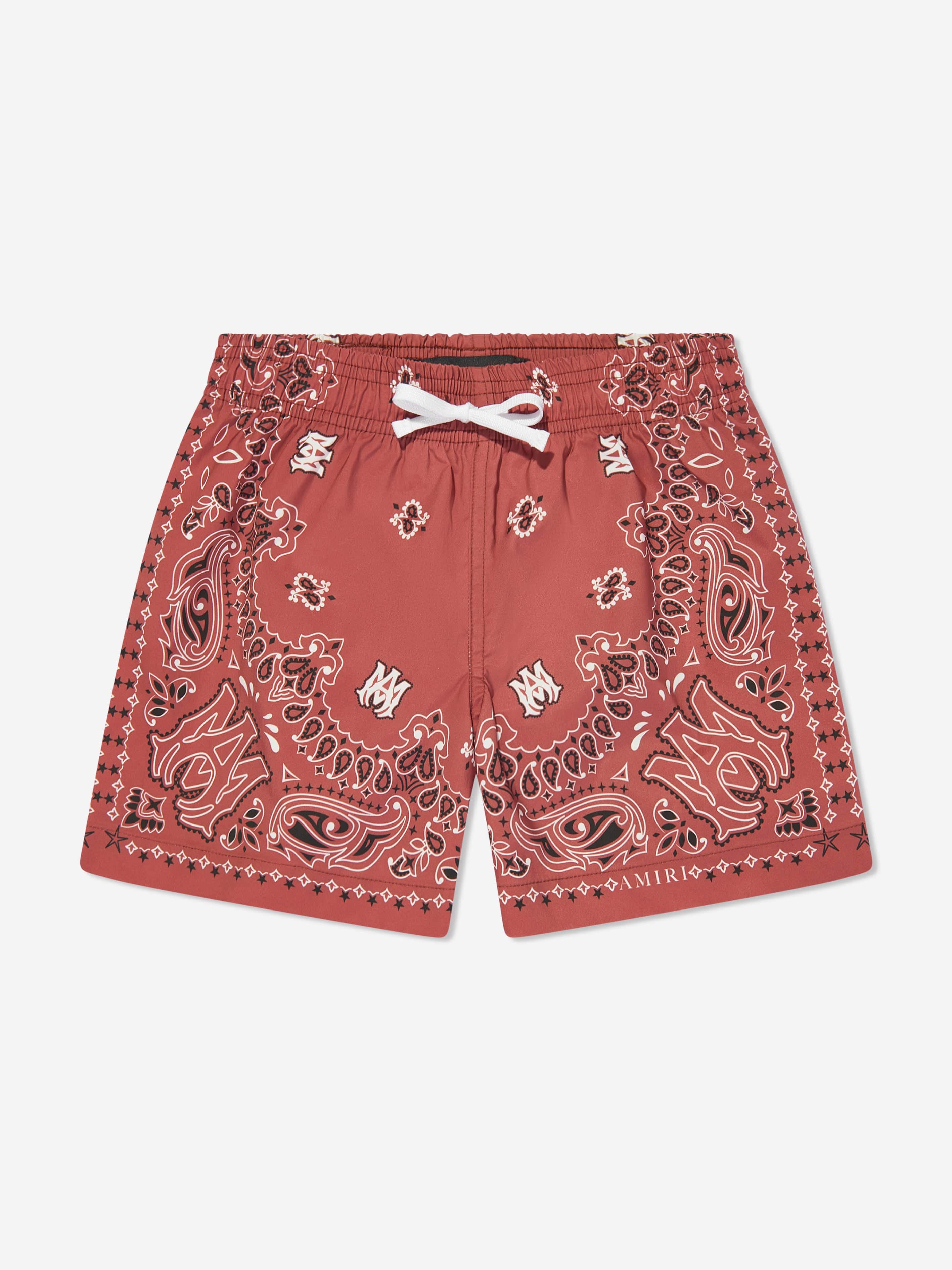 Amiri Boys Bandana Swim Trunks in Red