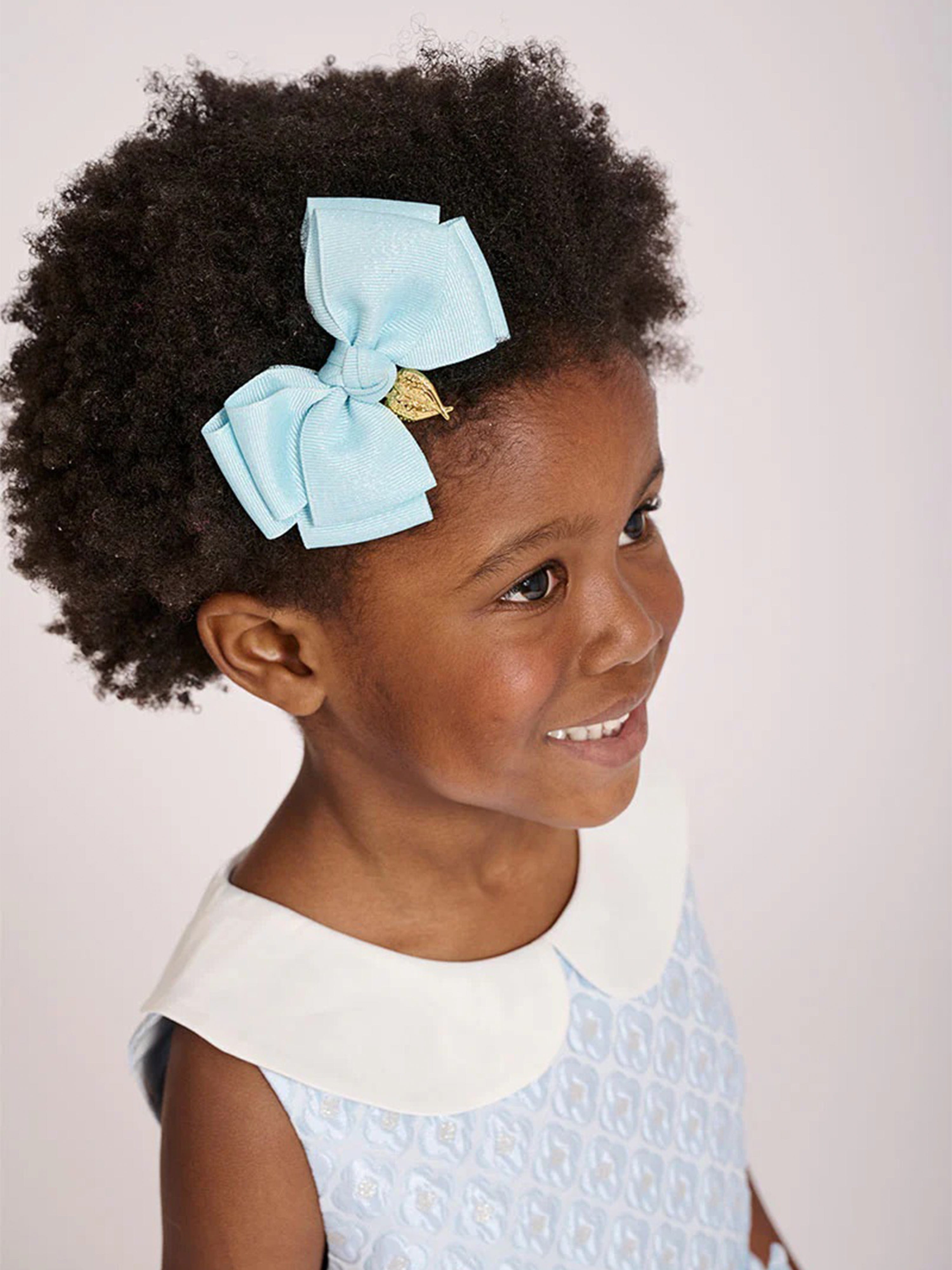 Girls Metallic Bog Bow Hair Clip in Blue