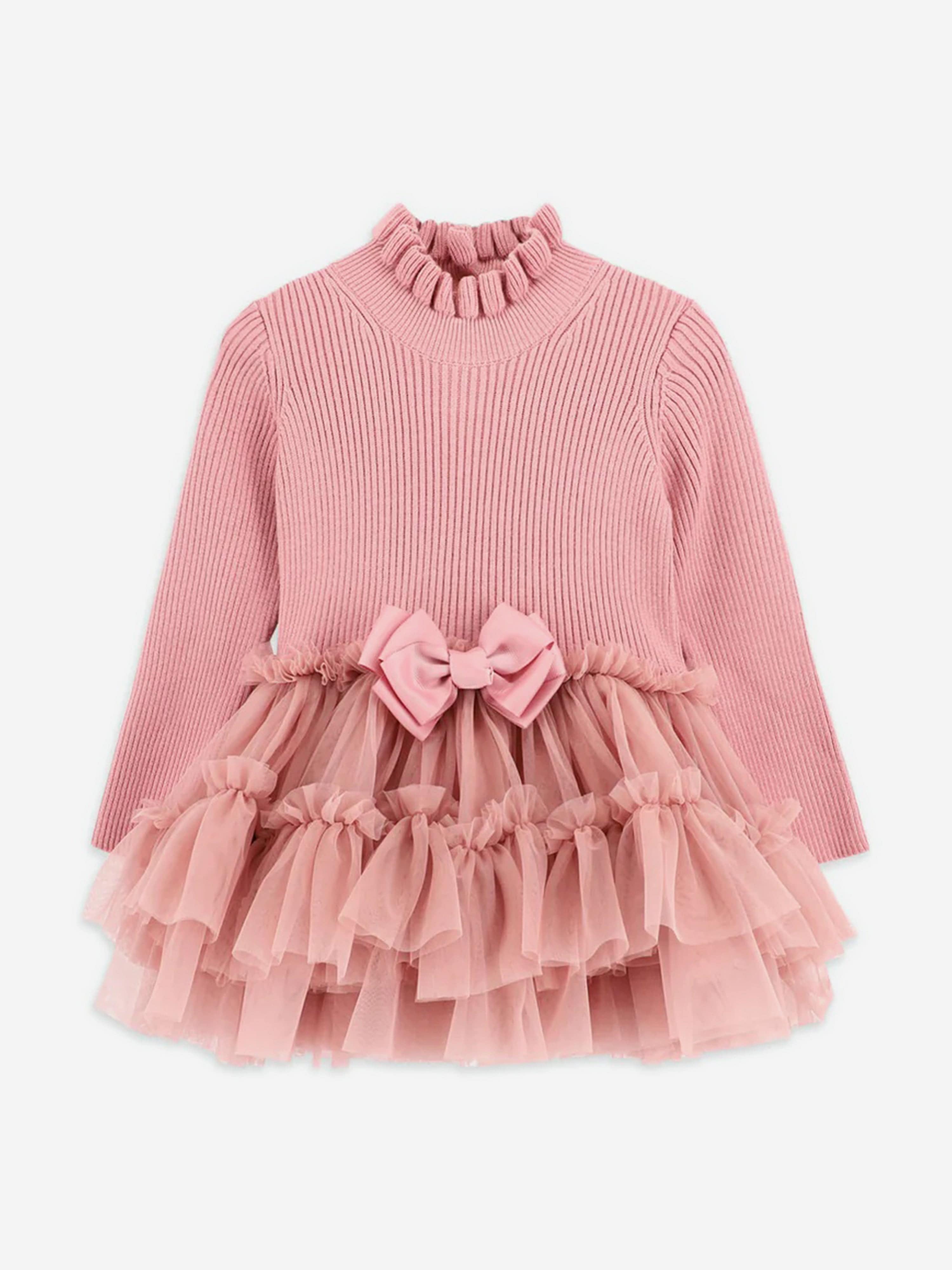 Baby Girls Elin Knit and Tulle Dress in Pink