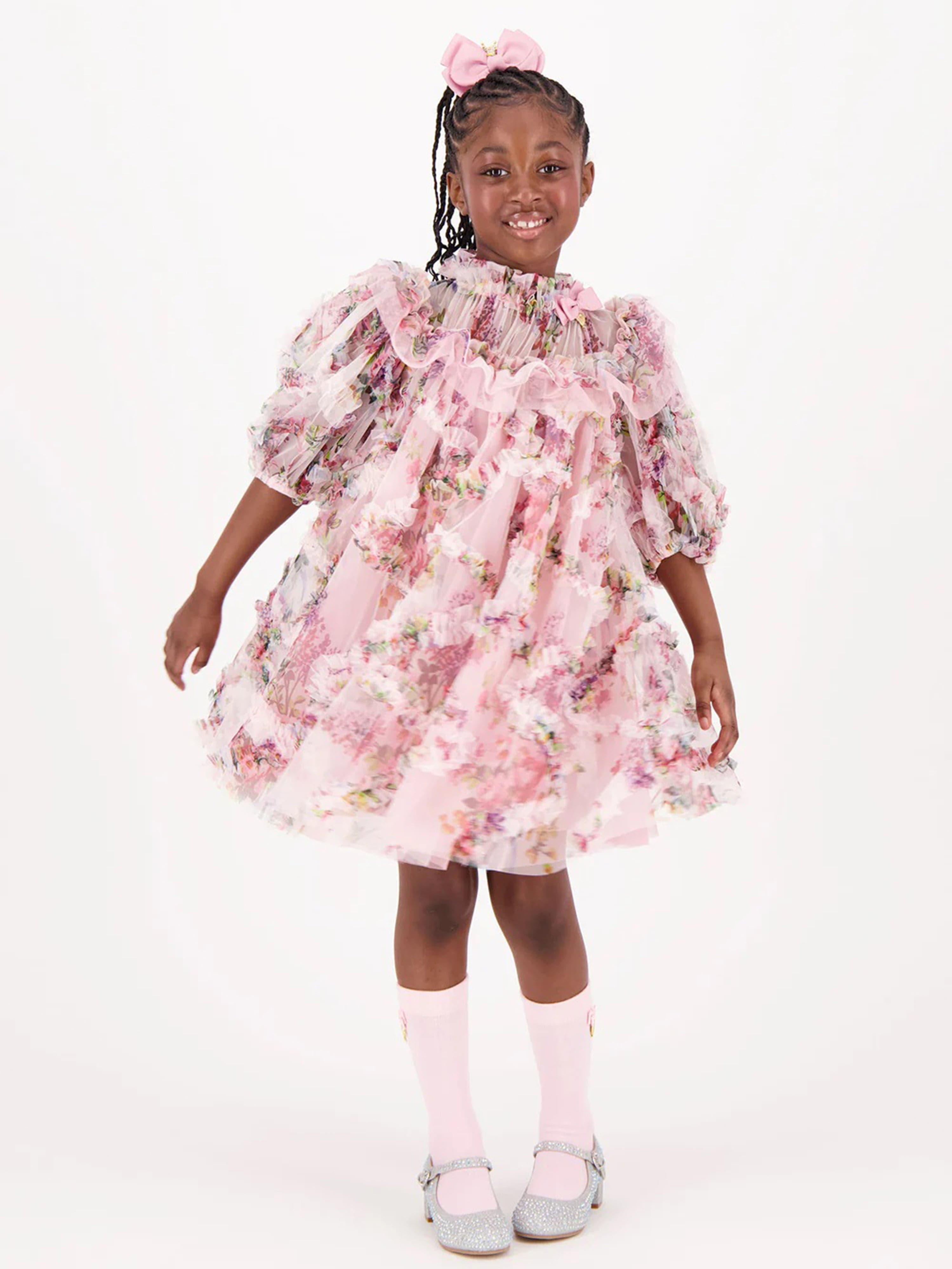 Girls Luella Floral Tulle Dress in Pink