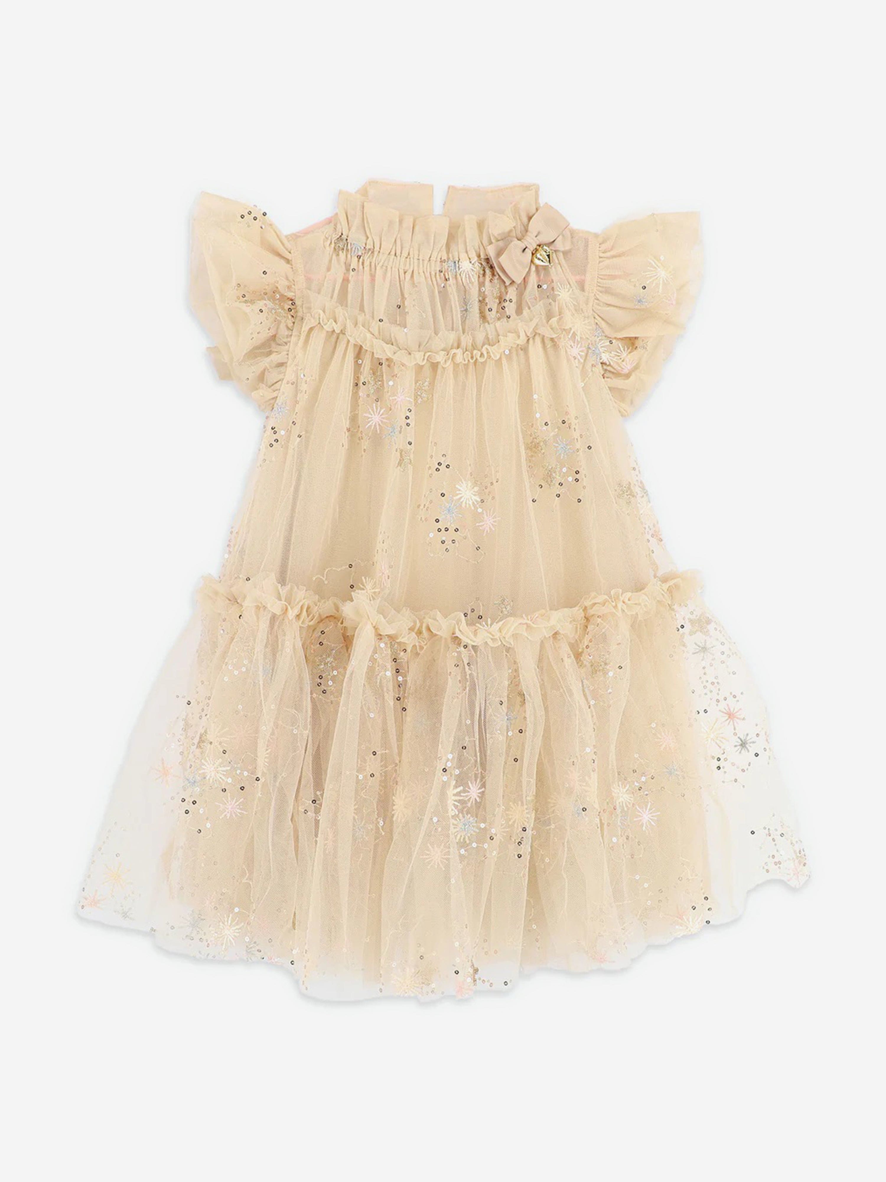 Girls Marietta Multi Glitter Star Dress in Gold