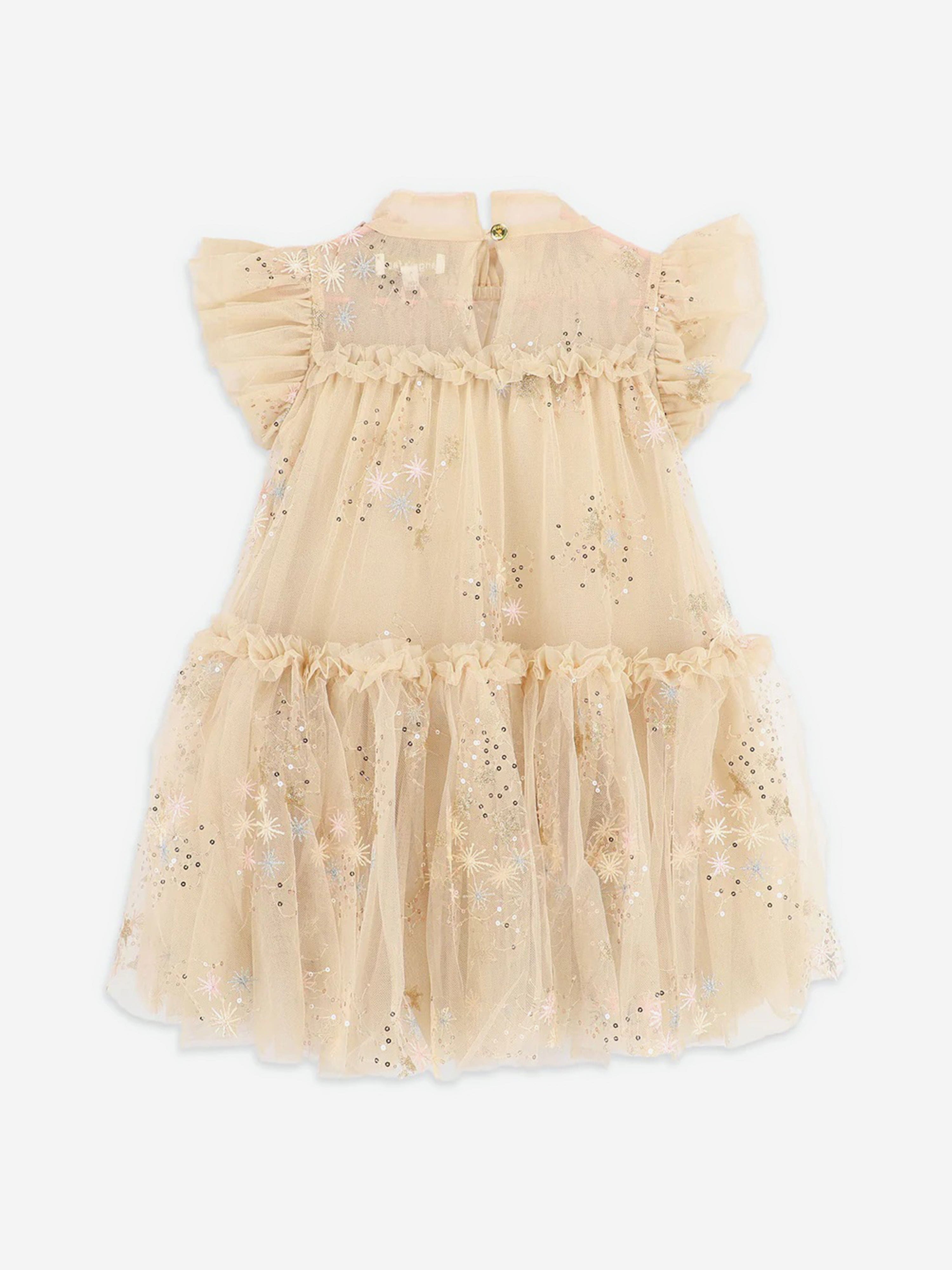 Girls Marietta Multi Glitter Star Dress in Gold