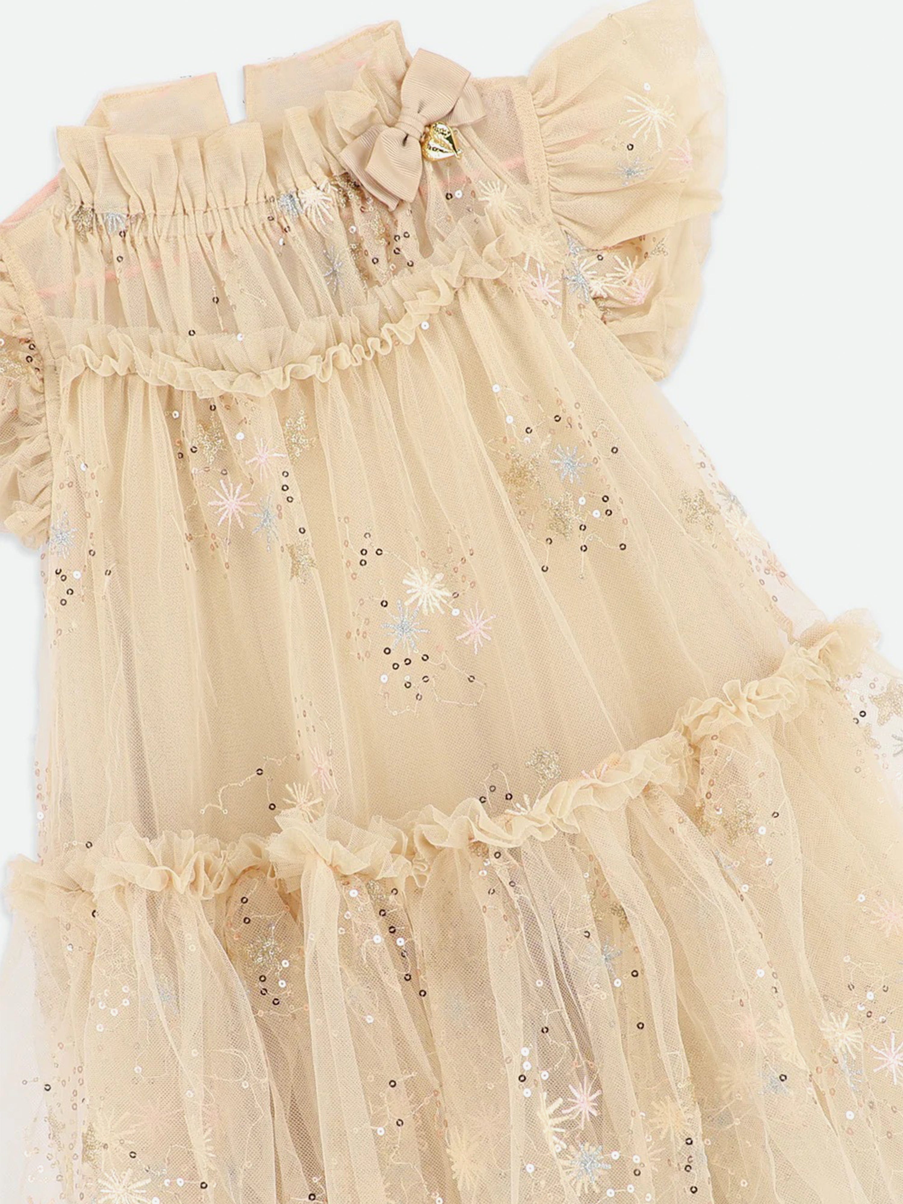 Girls Marietta Multi Glitter Star Dress in Gold