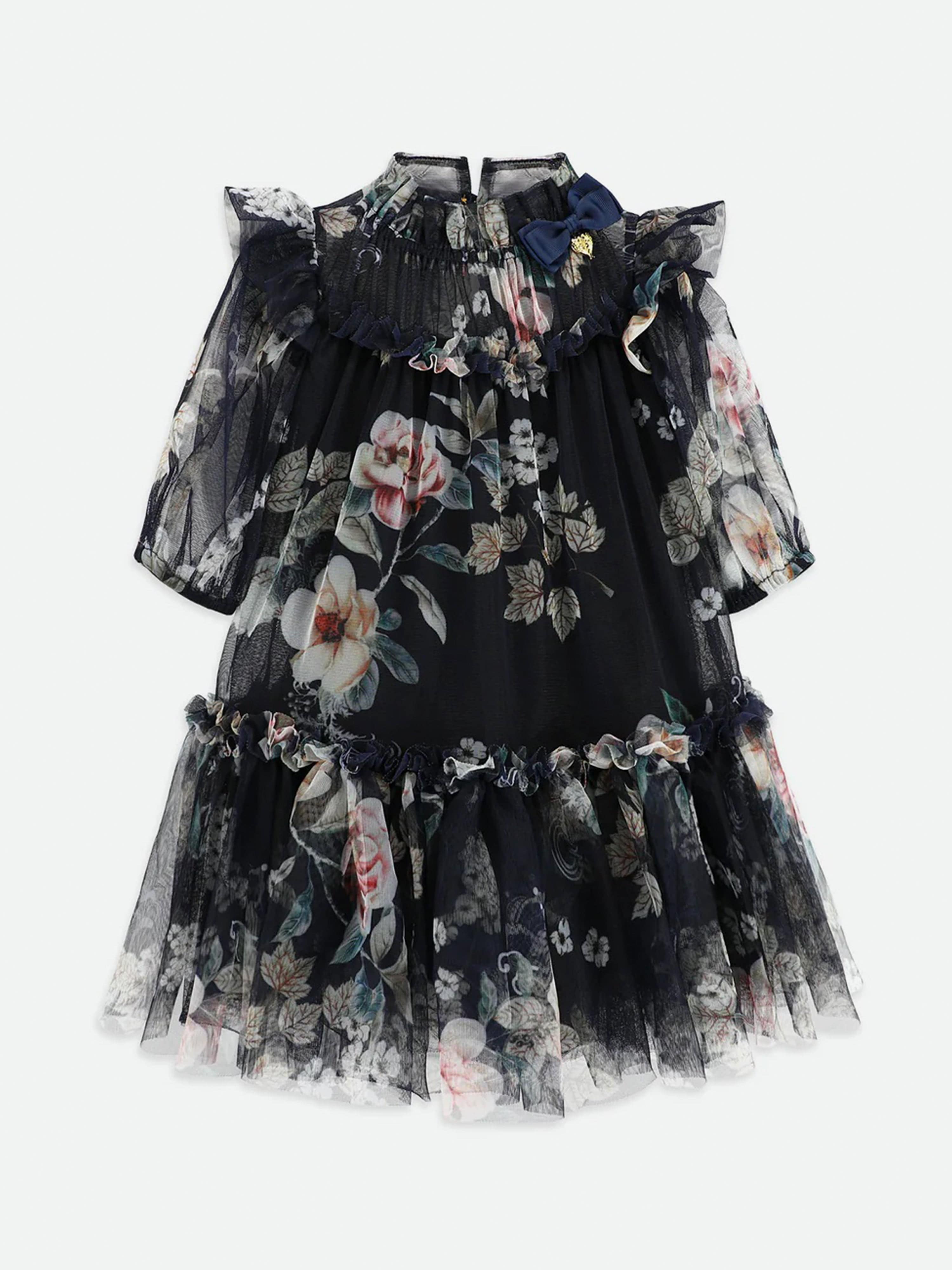 Girls Myrtle Flower Tulle Dress in Navy