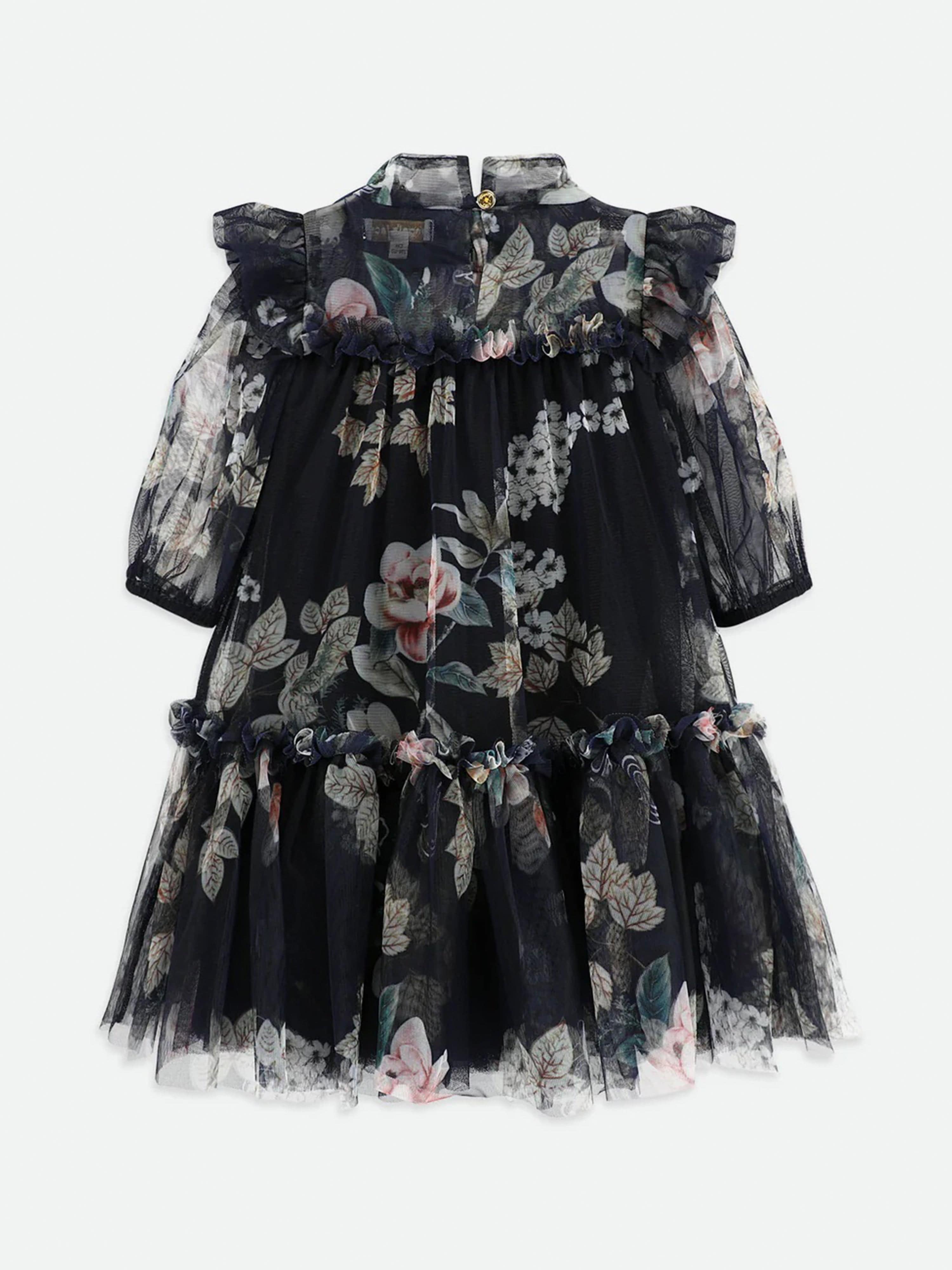 Girls Myrtle Flower Tulle Dress in Navy
