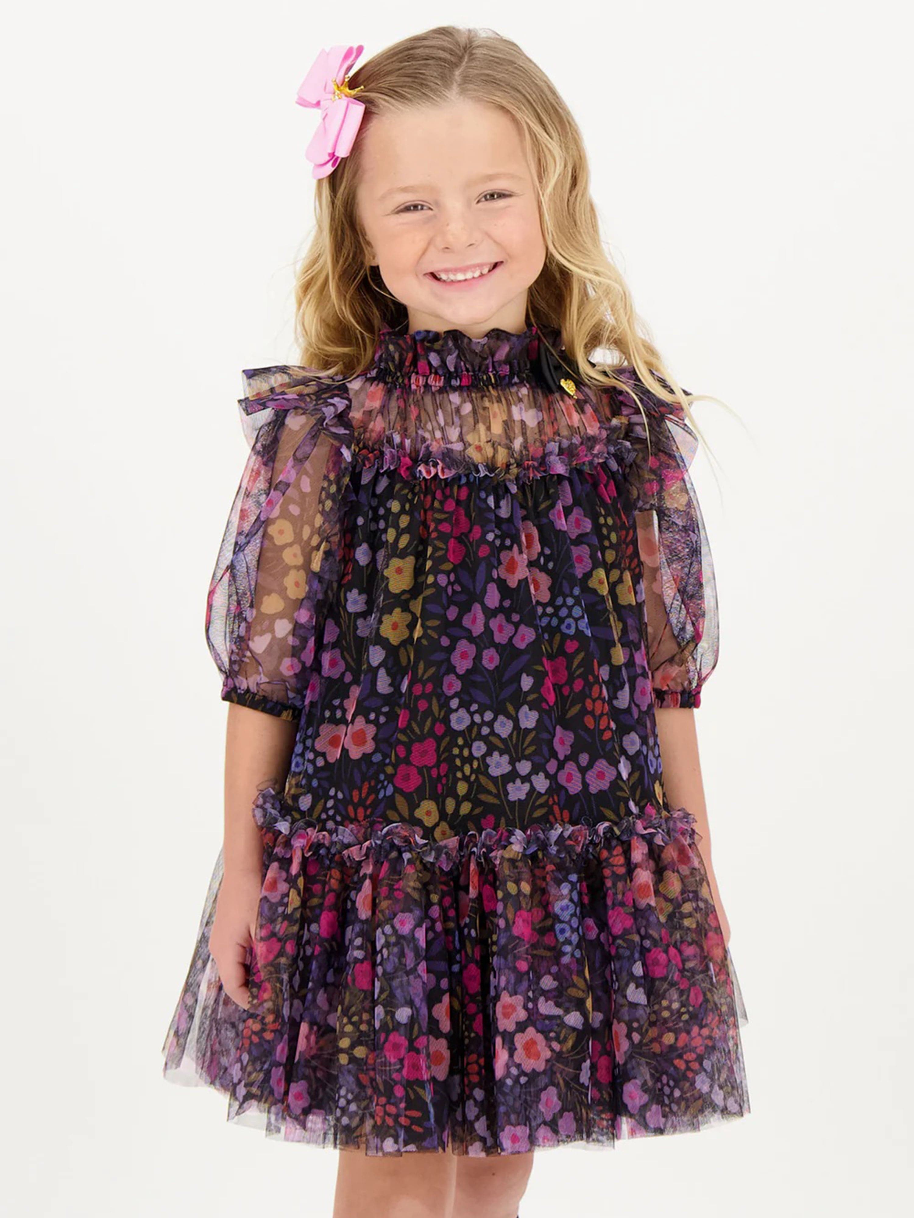 Girls Myrtle Millifiori Tulle Dress in Black