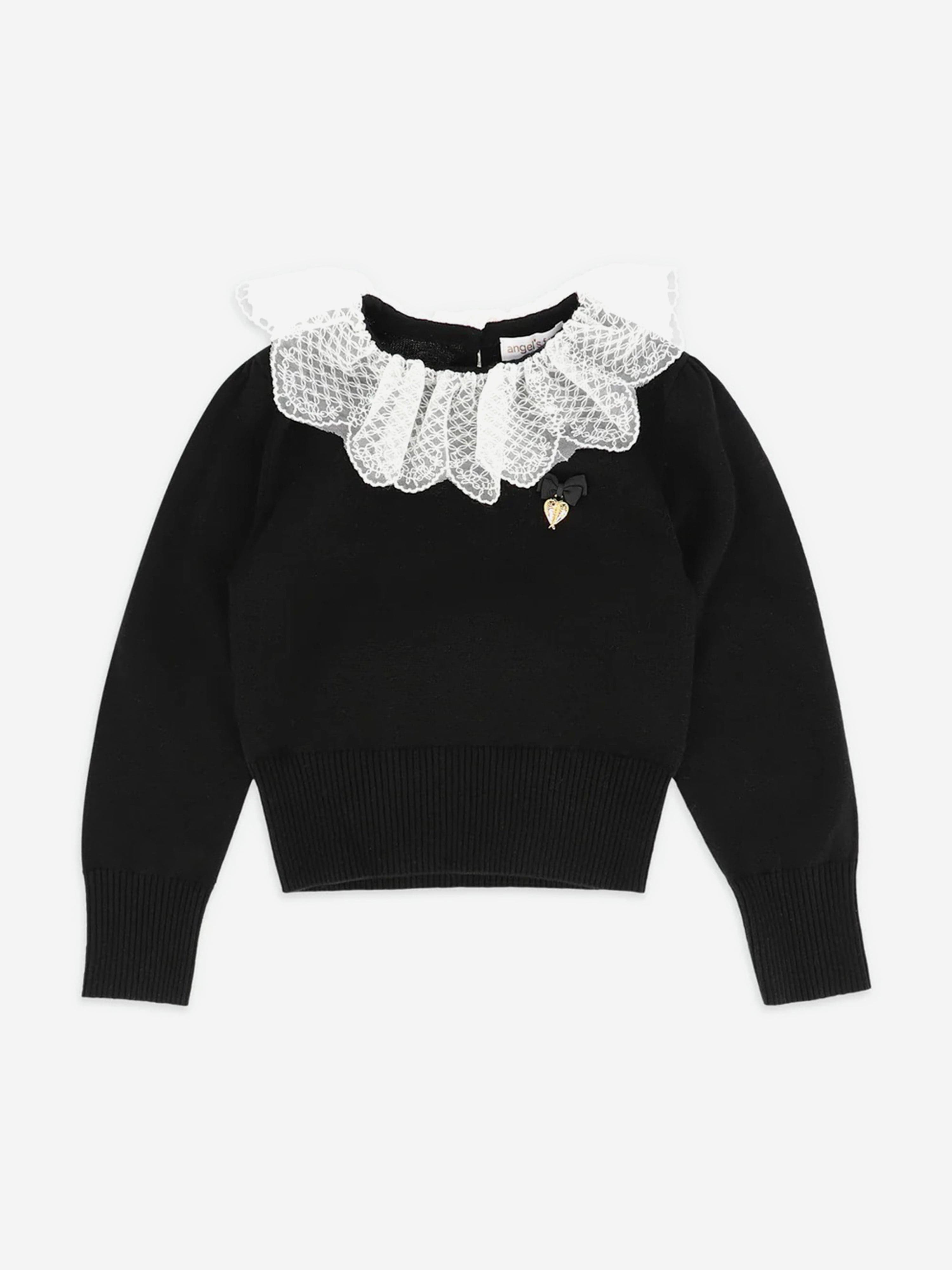 Girls Meg Lace Collar Jumper in Black