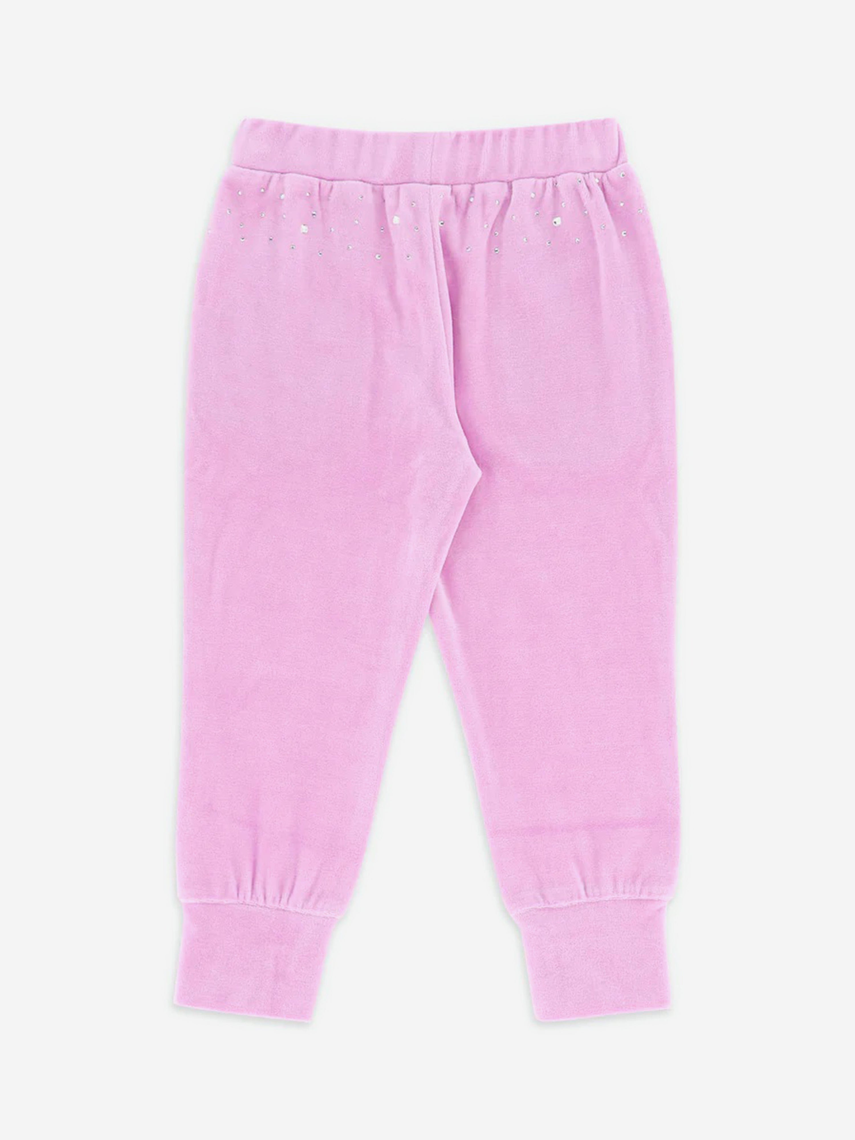 Girls Bijou Crystal Velour Joggers in Pink