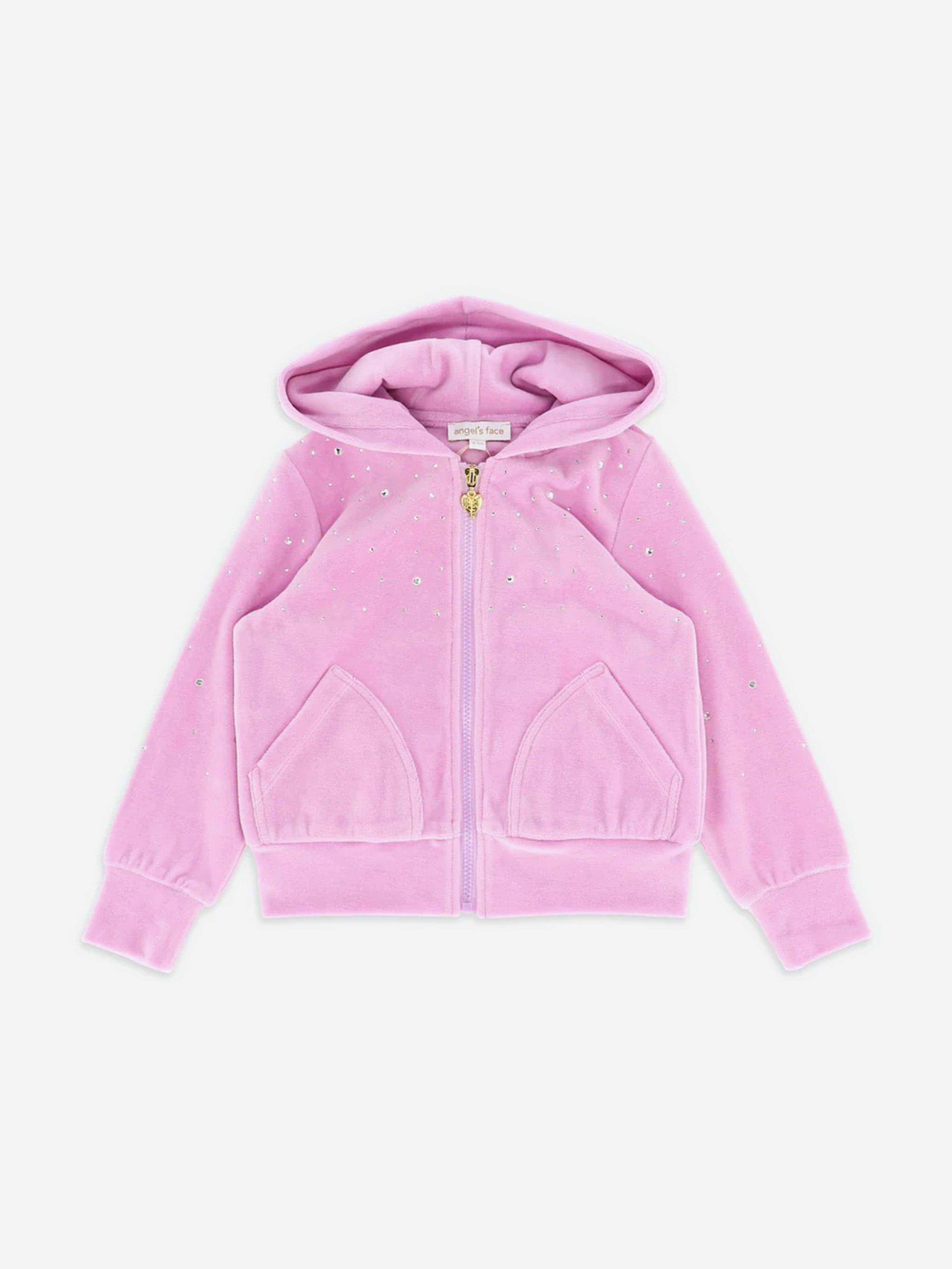 Girls Bijou Crystal Velour Zip Up in Pink