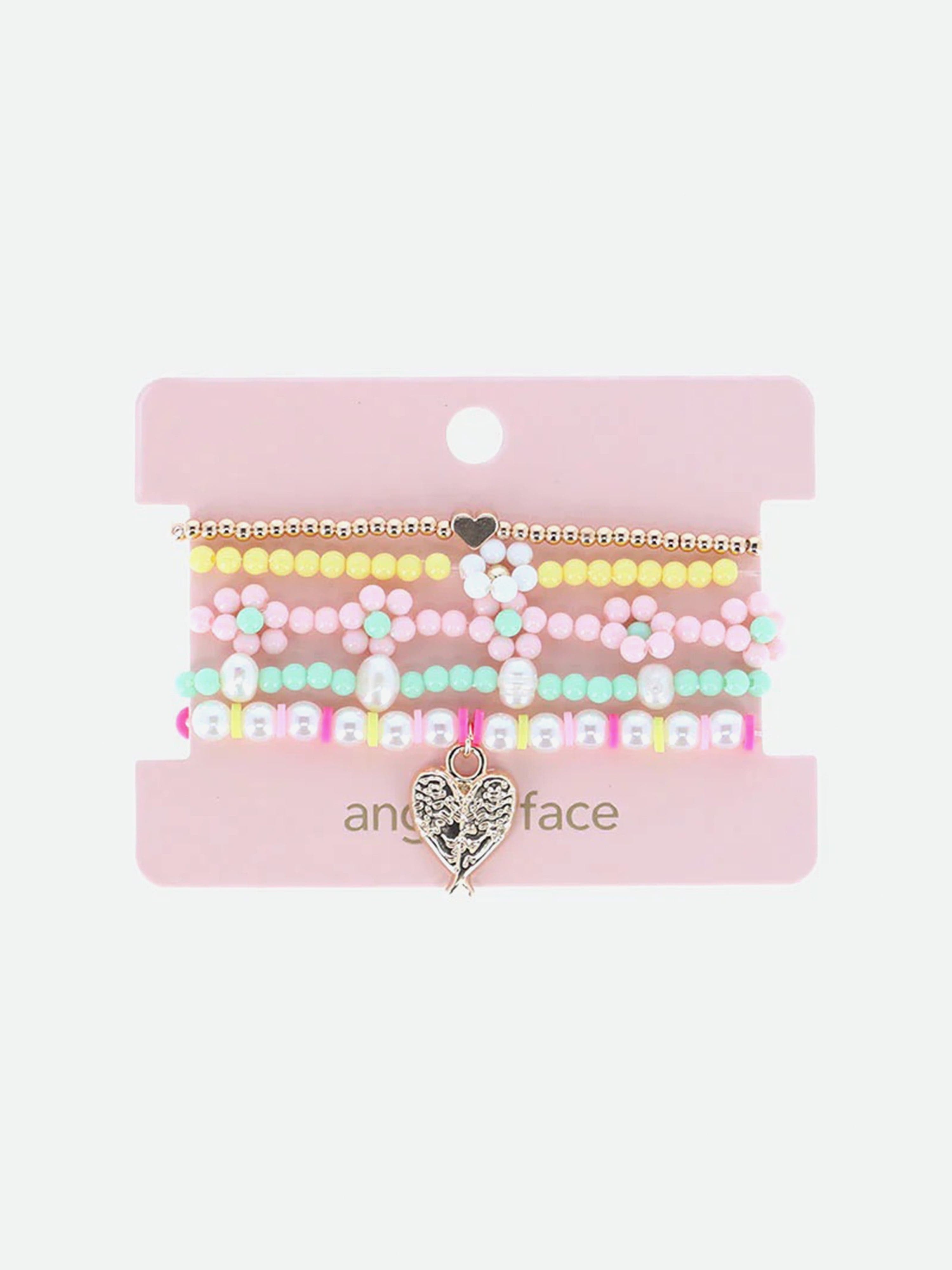 Girls Flower Bracelet Set in Pink