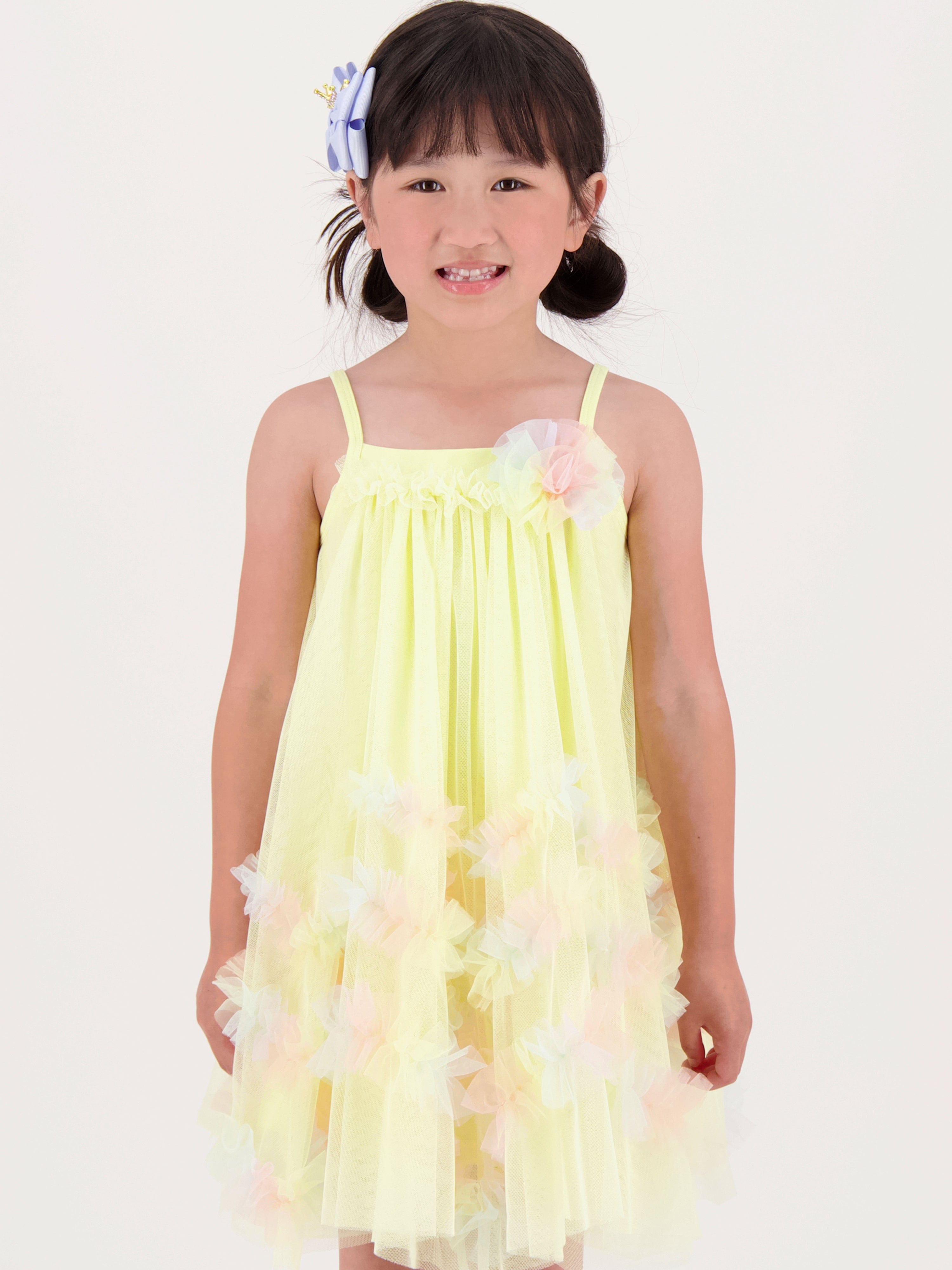 Girls Zigzag Tulle Dress in Yellow