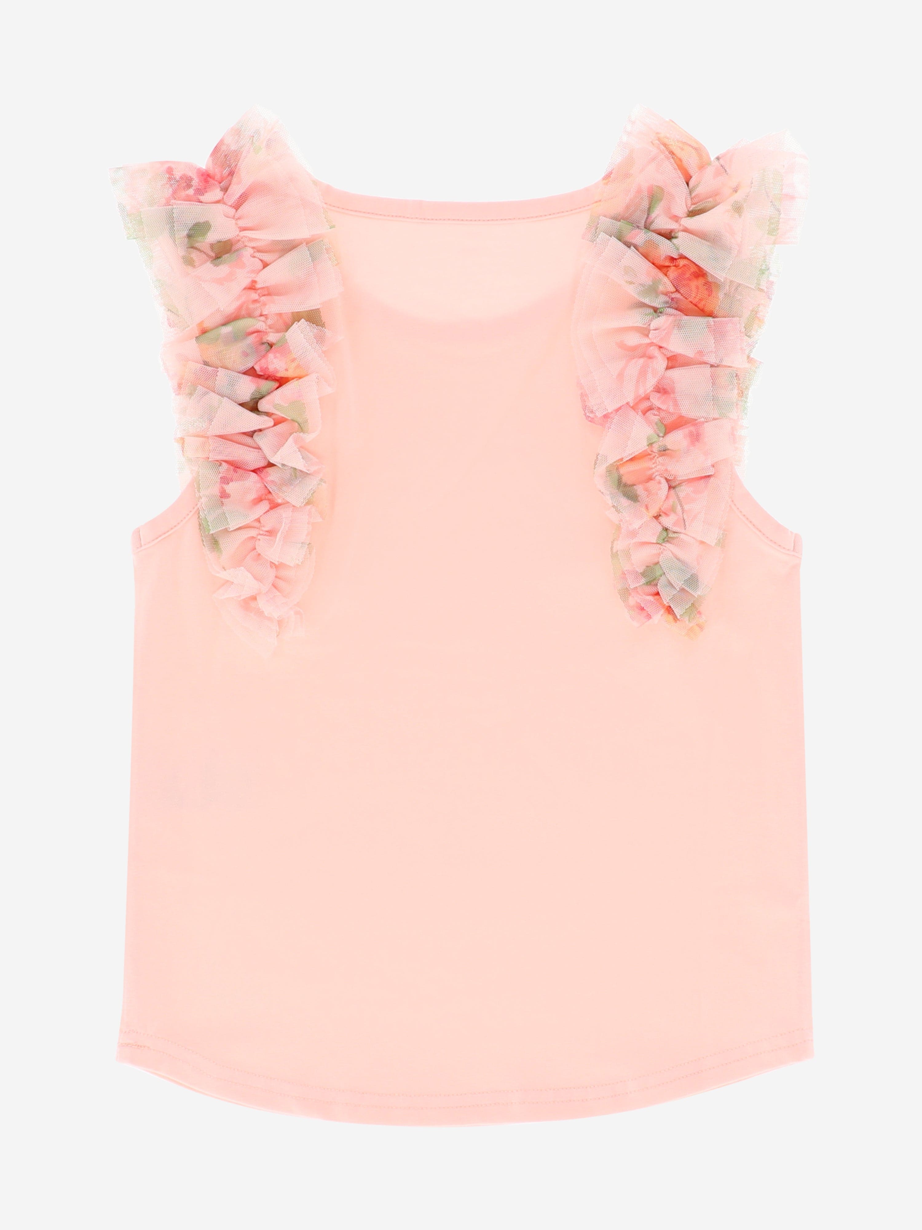 Girls Toni Ruffle Trim Top in Pink