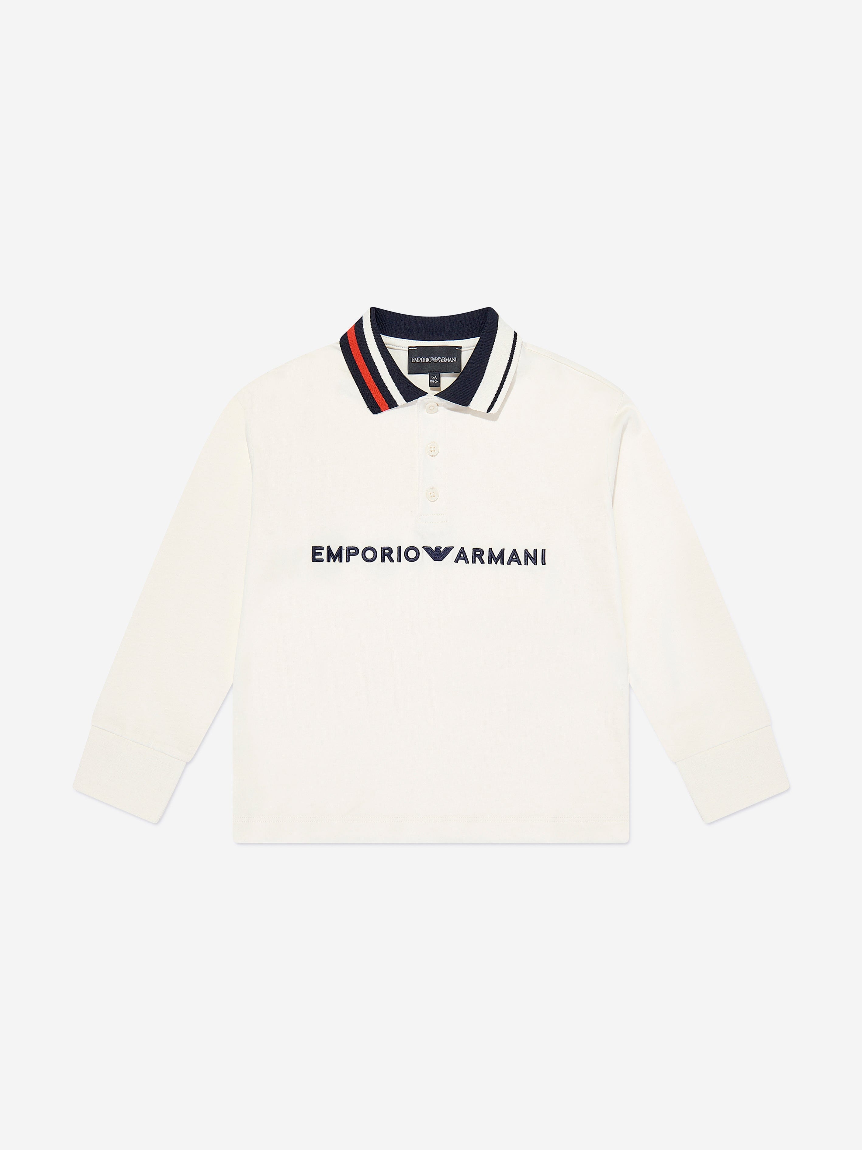 Emporio Armani Boys Long Sleeve Polo Shirt in Ivory