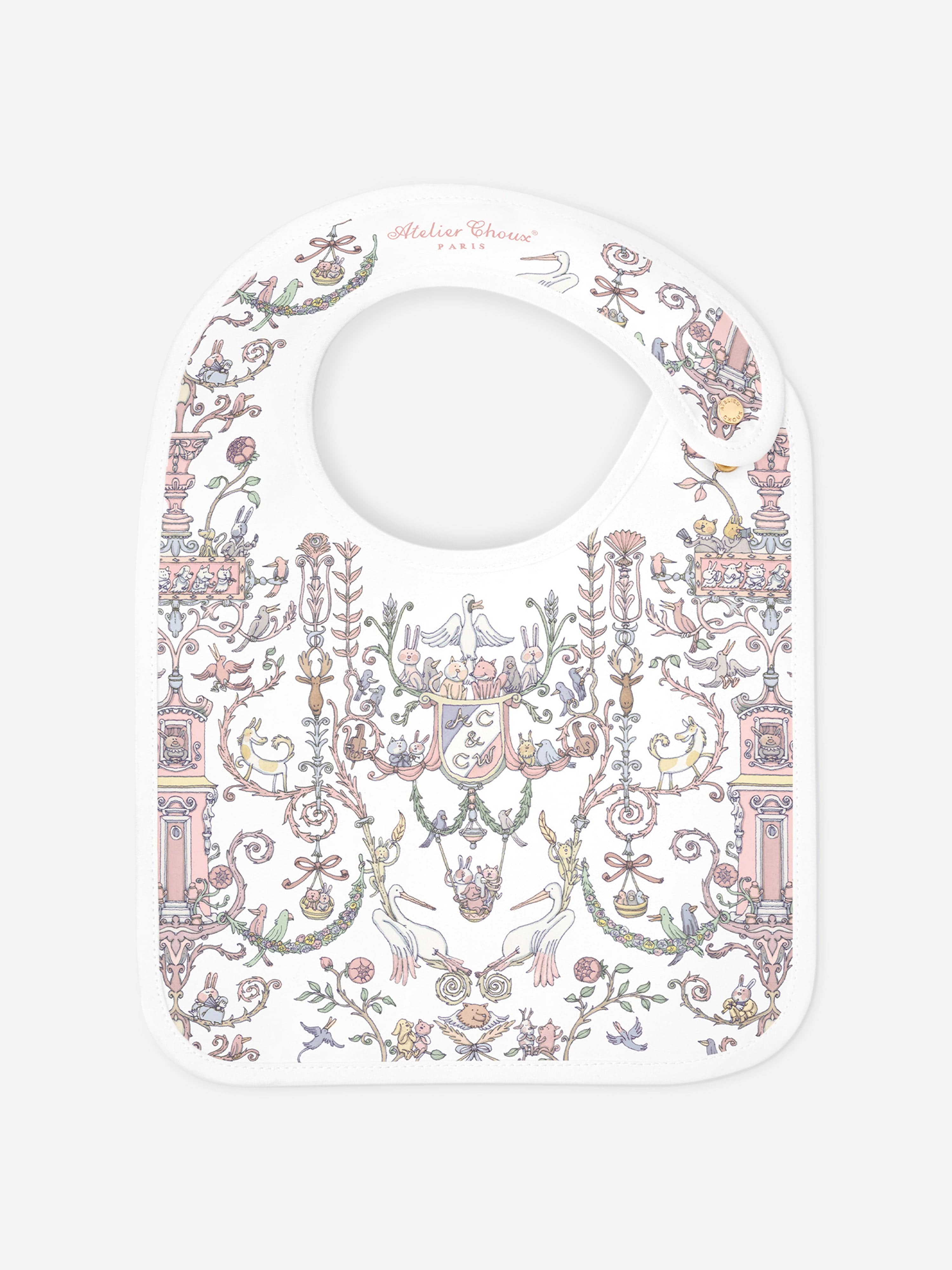 Atelier Choux Baby Girls Toile de Jouy - Caitlin Wilson Satin Bib in Pink