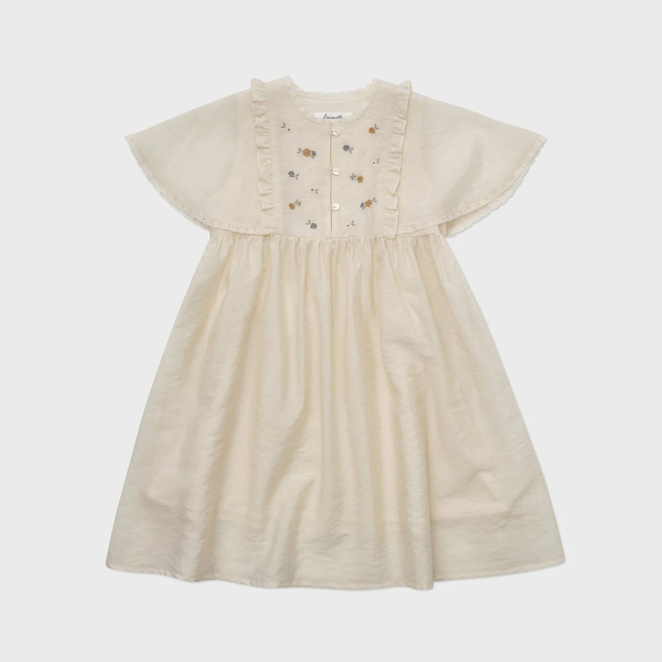 Girls Light Beige Embroidered Floral Dress