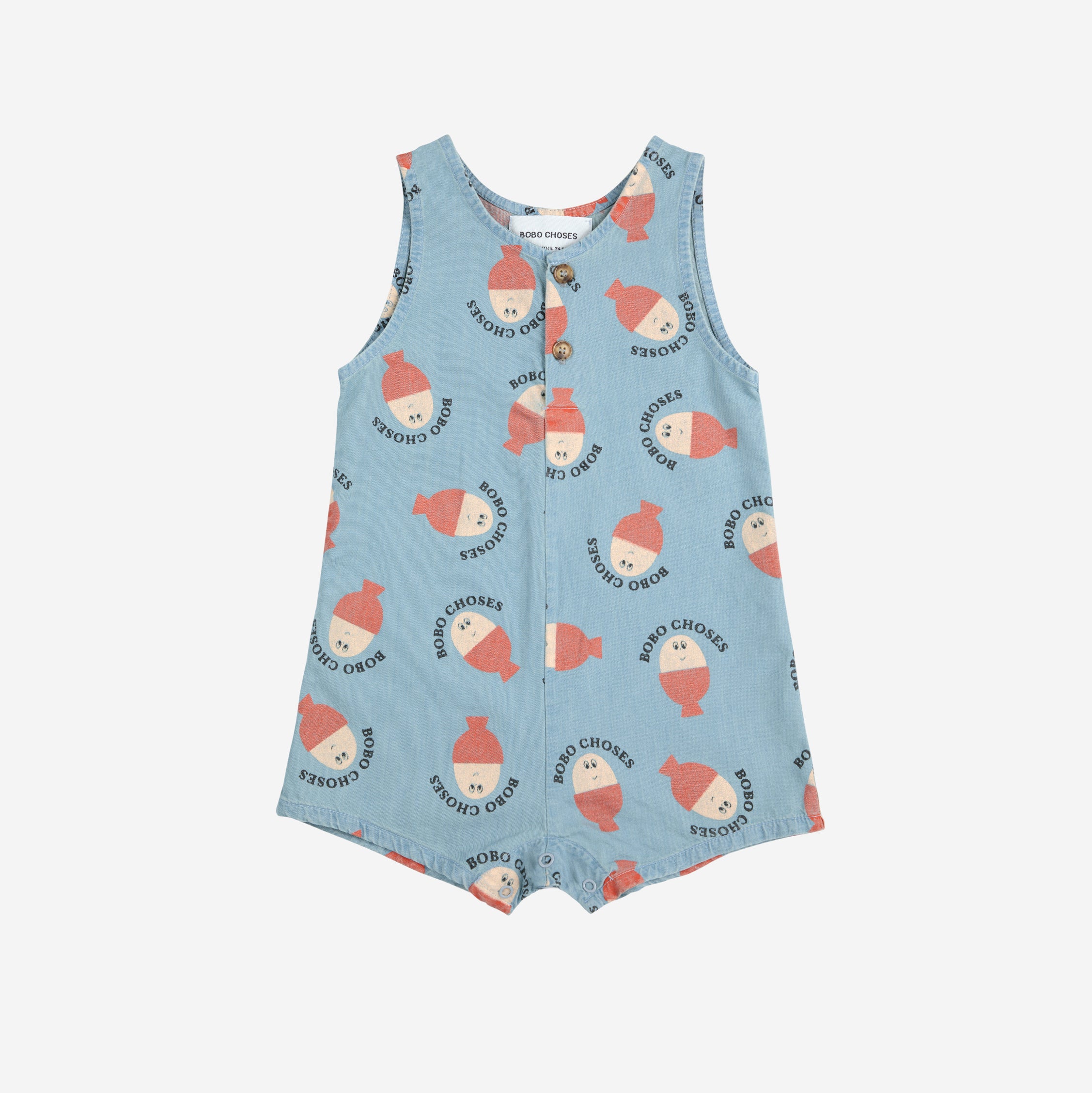 Baby Boys & Girls Light Blue Printed Logo Denim Jumpsuit