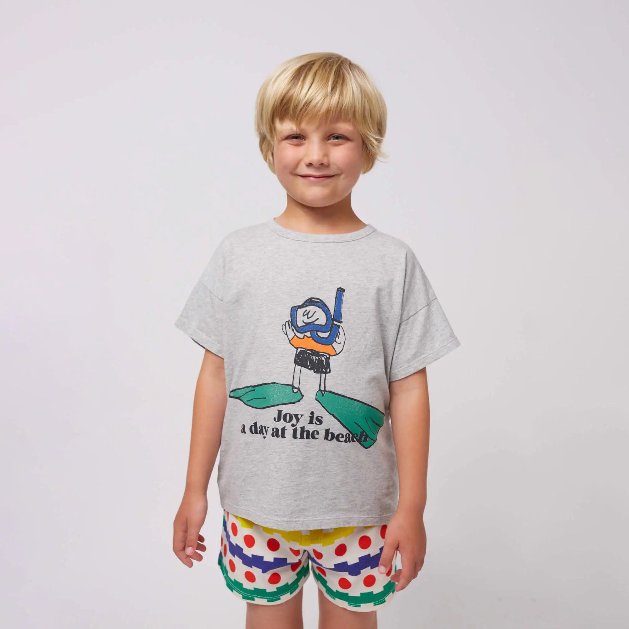 Boys & Girls Grey Printed Cotton T-Shirt