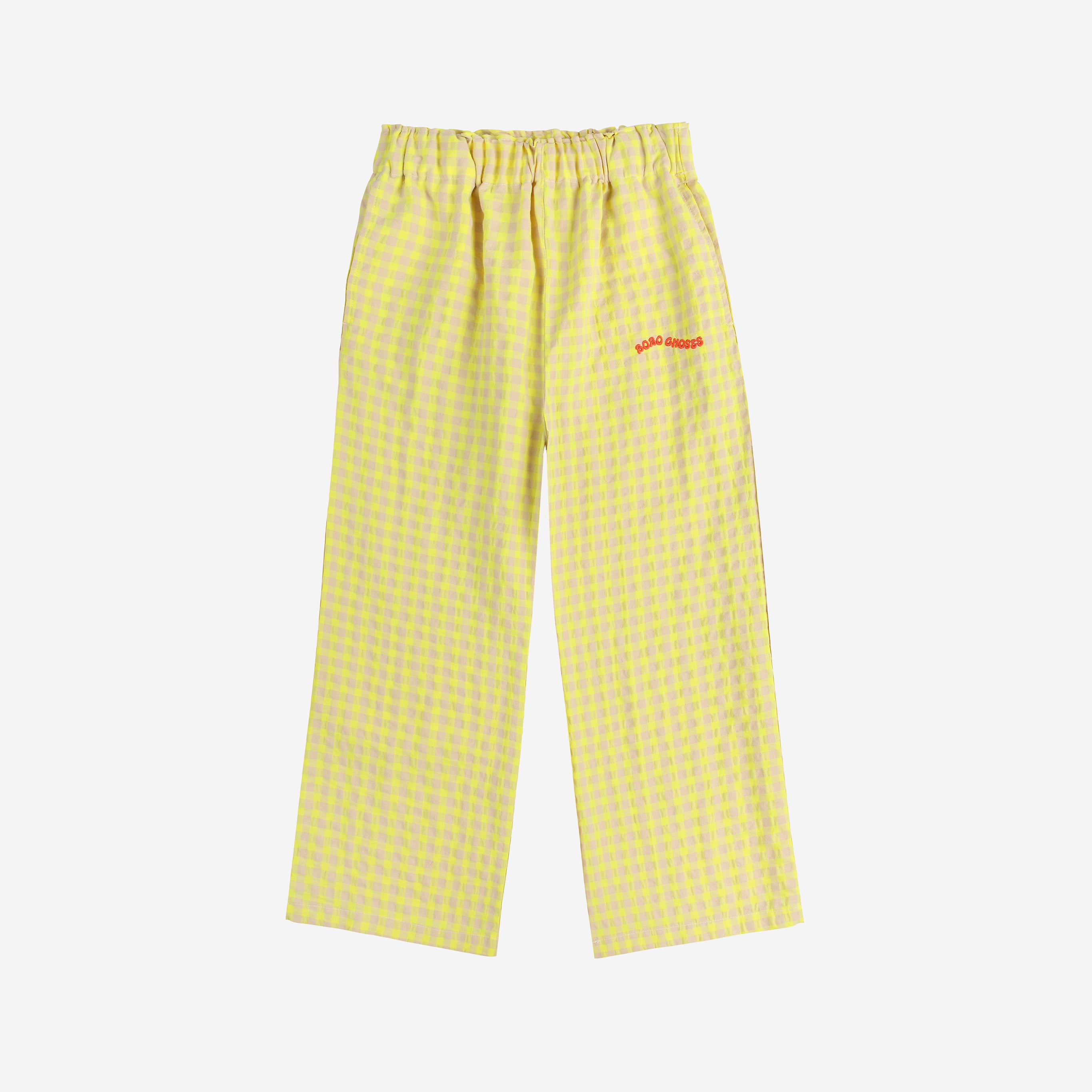 Girls Yellow Plain Embroidery Logo Cotton Trousers
