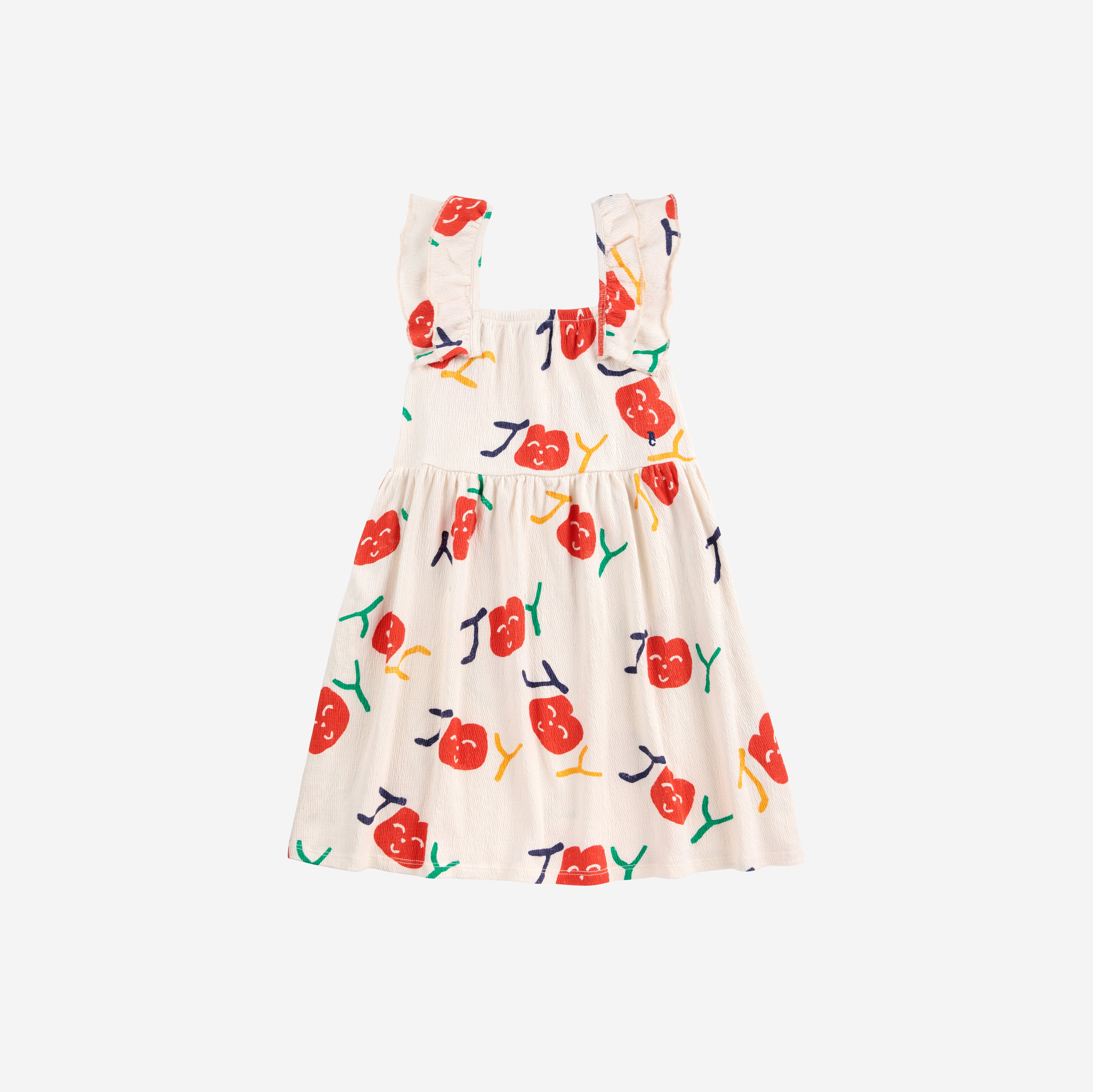 Girls Beige Printed Logo Cotton Dress