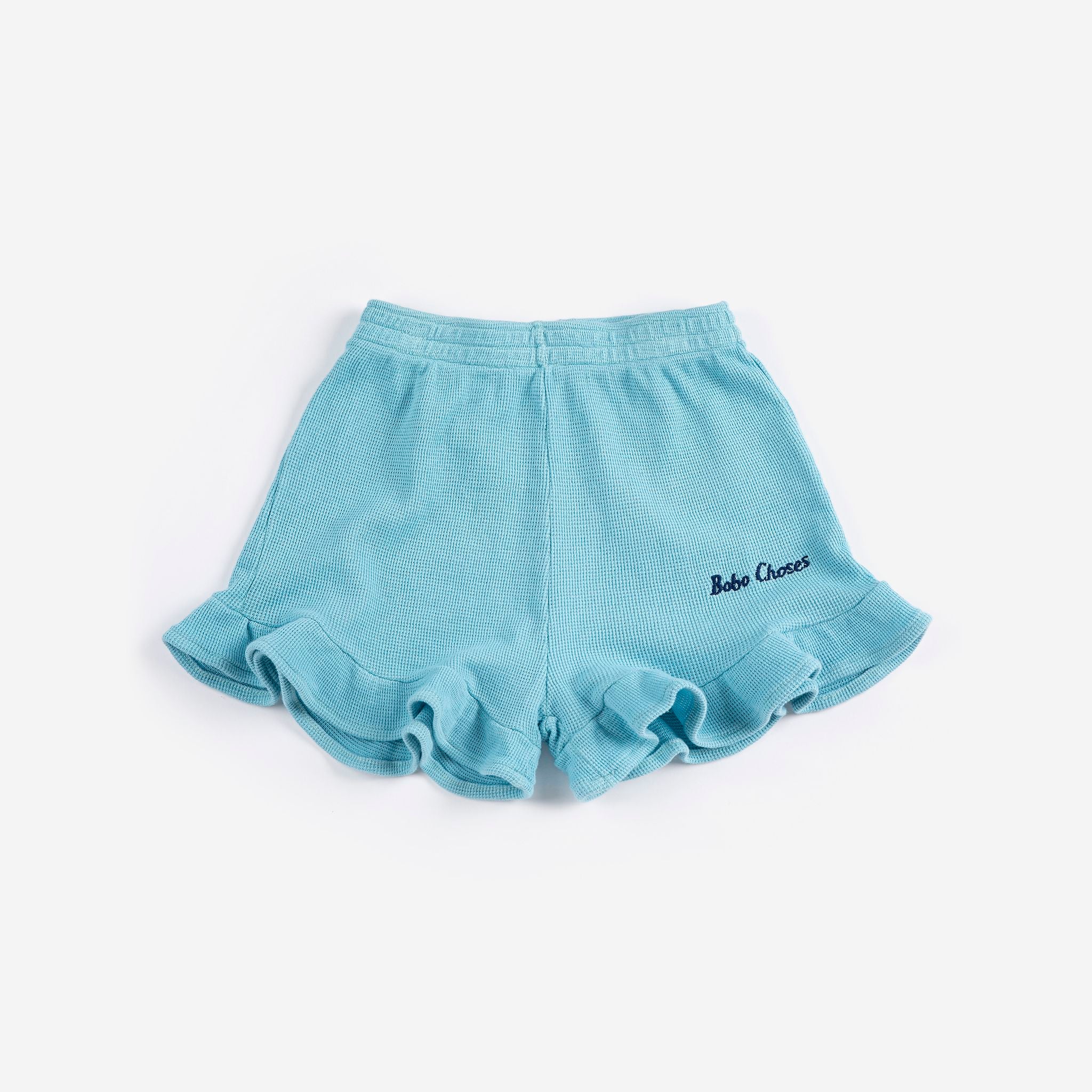 Girls Light Blue Embroidered Logo Cotton Shorts