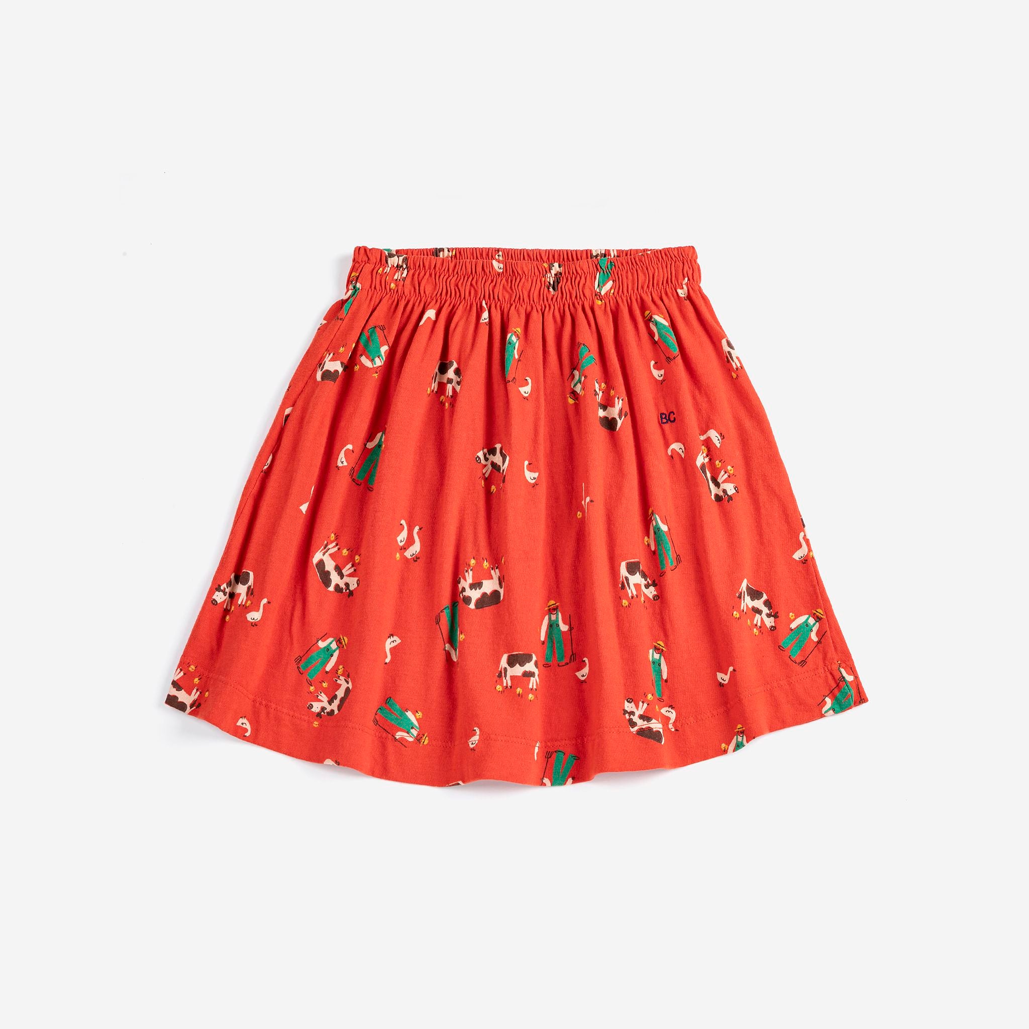 Girls Red Printed Cotton Skirt