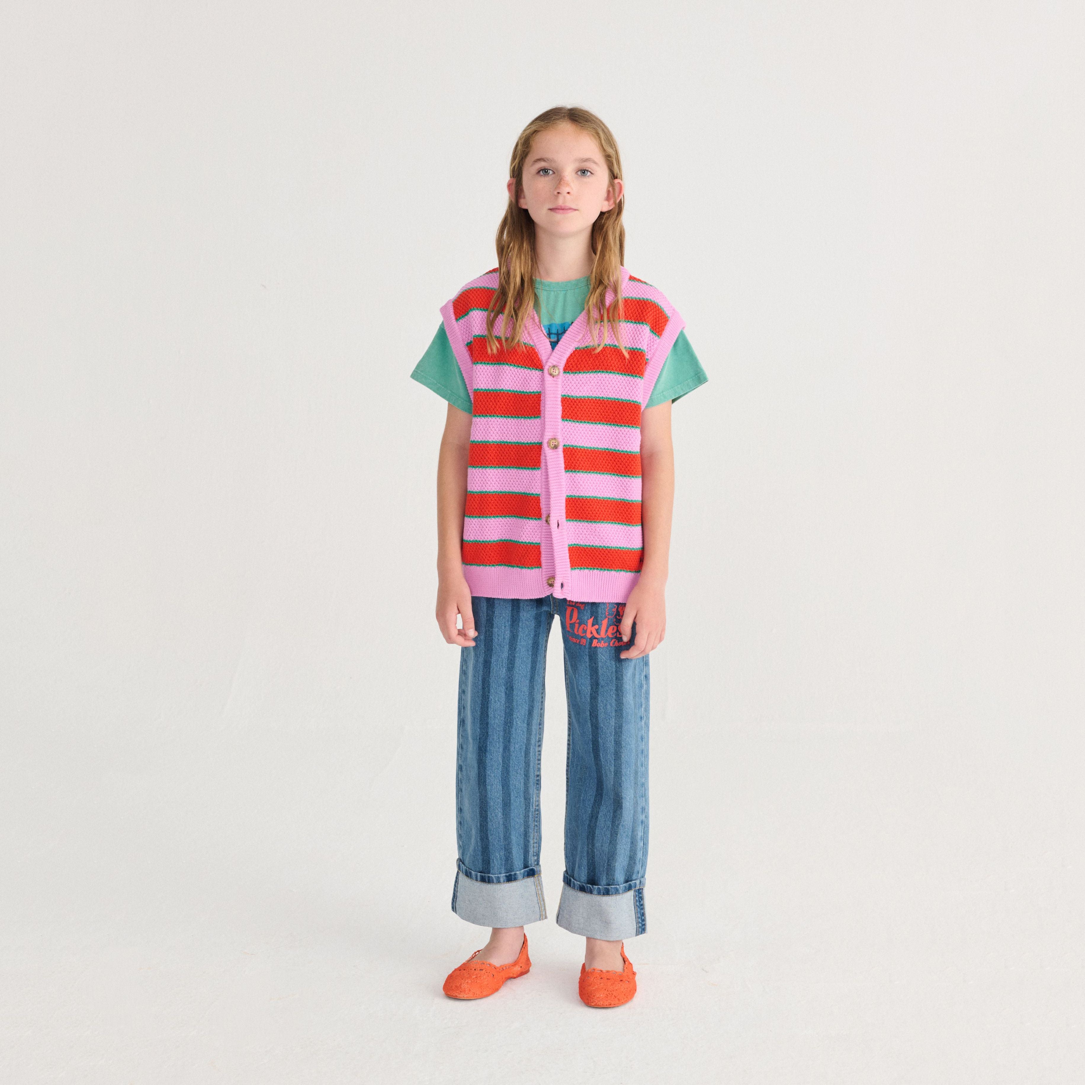 Girls Mauve Stripes Cotton Knit Vest