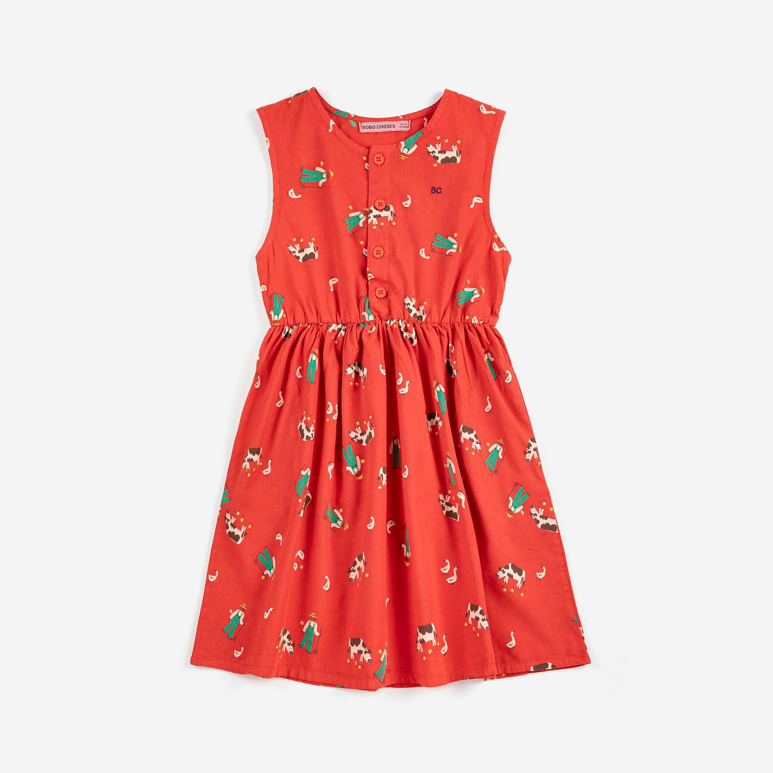 Girls Red Printed Cotton Dress