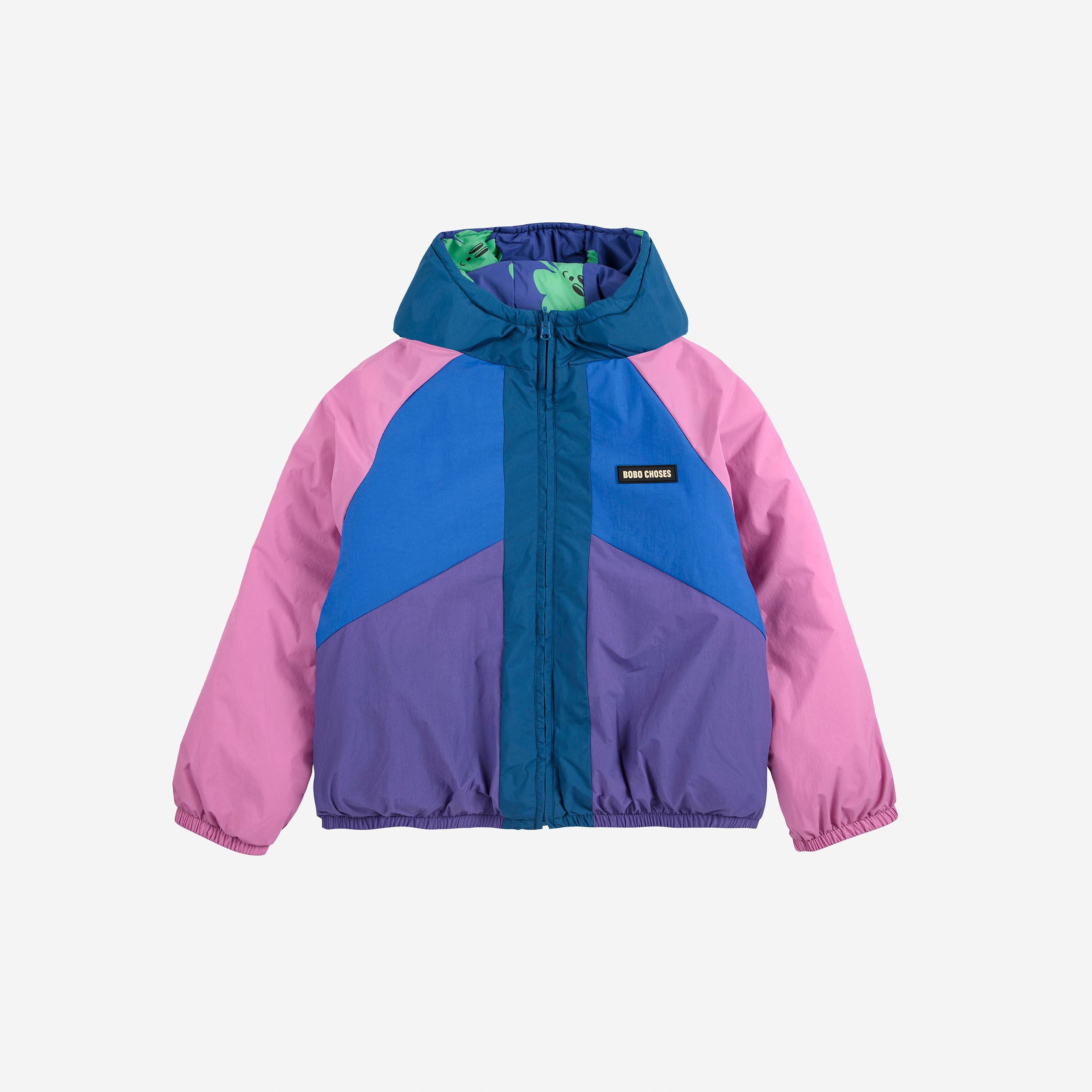 Girls Purple Lucky Printed Reversible Padded Jacket