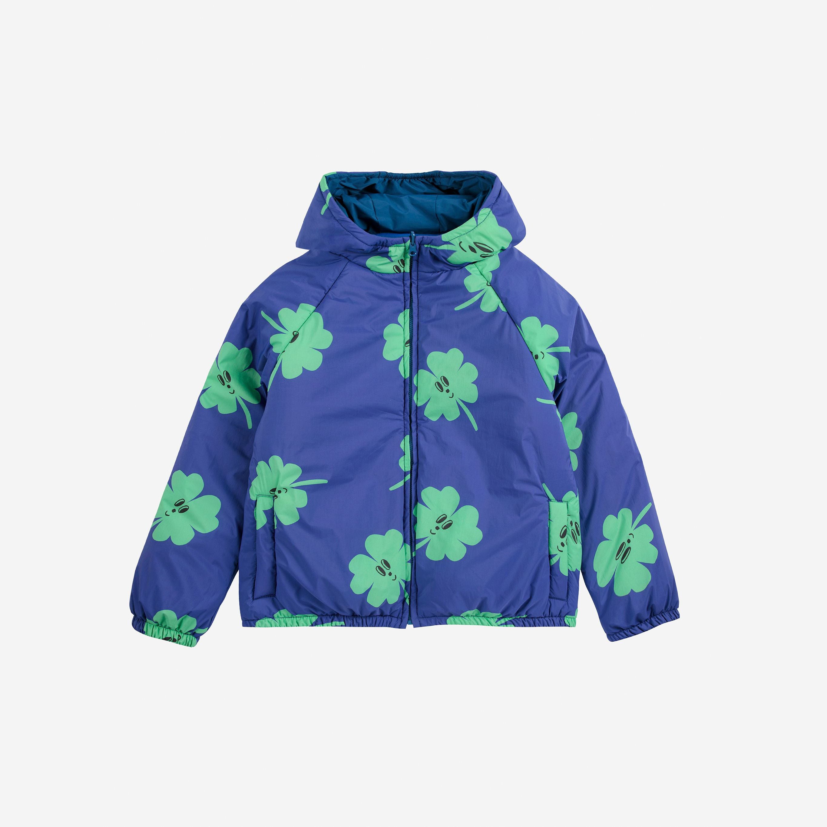 Girls Purple Lucky Printed Reversible Padded Jacket