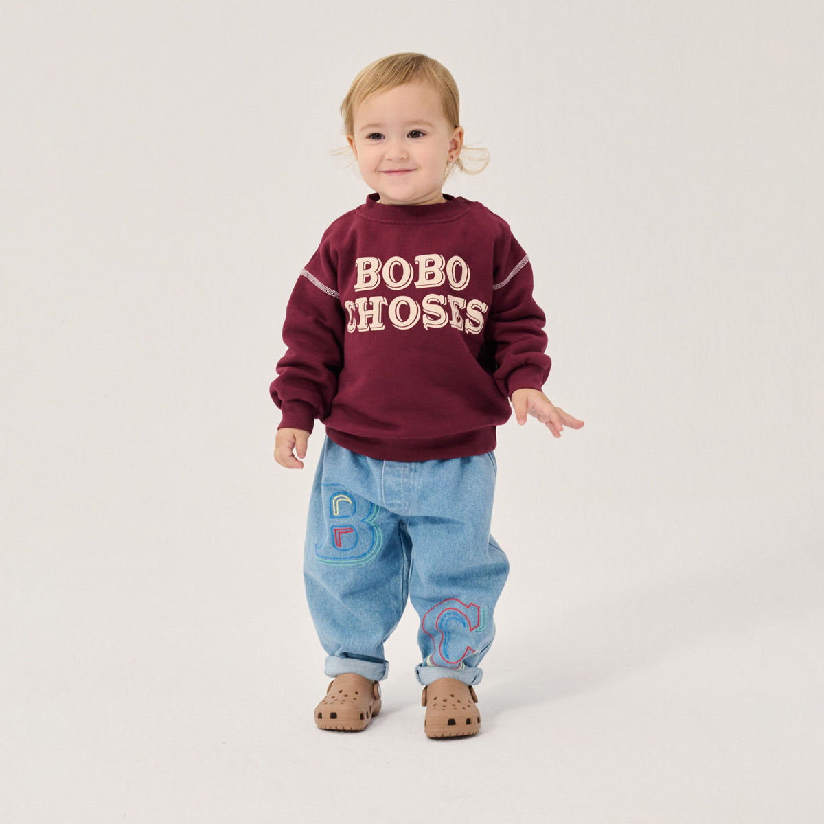 Baby Boys & Girls Wine Red Logo Cotton Sweatshirt