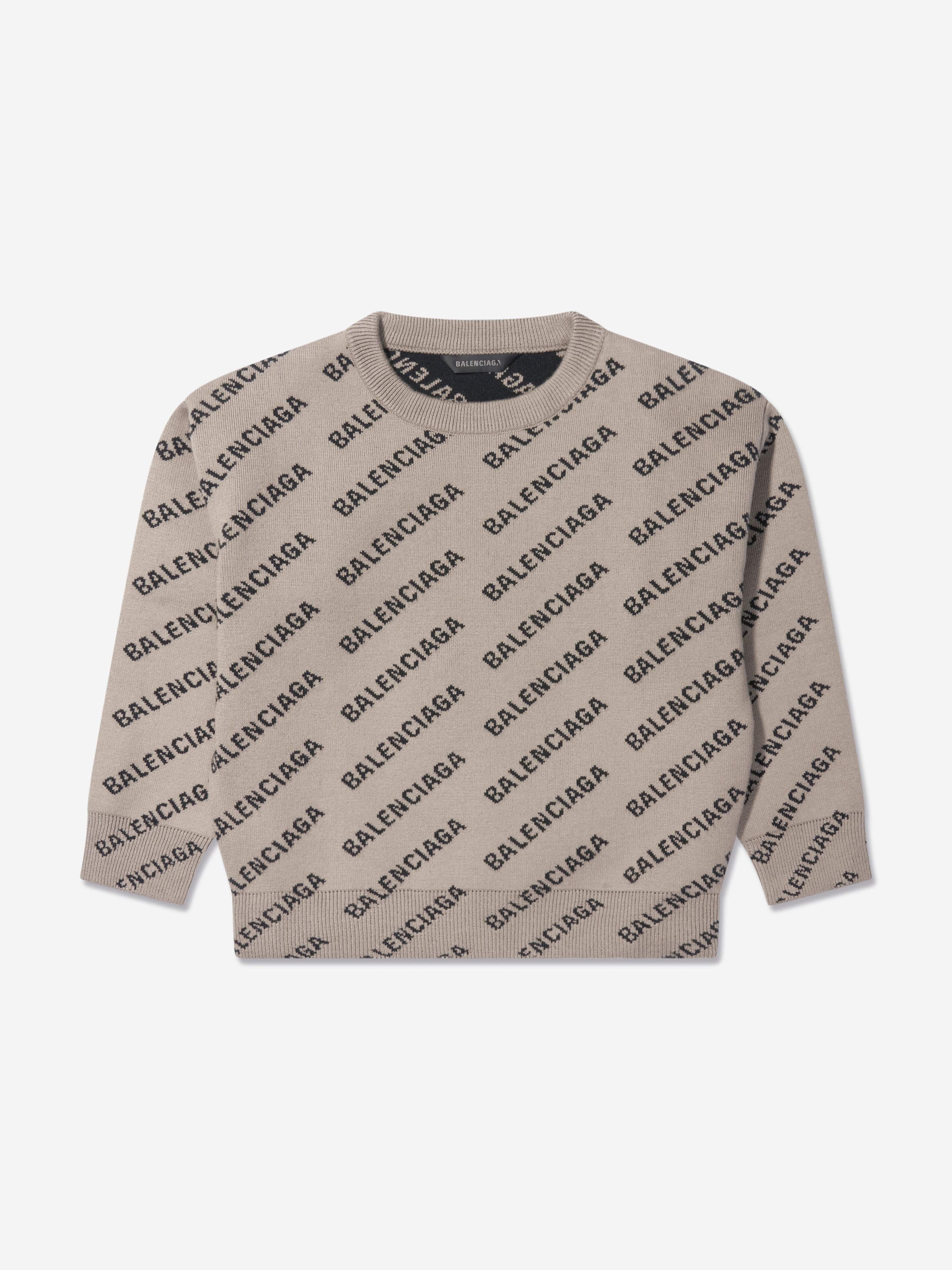 Balenciaga Kids All Over Logo Sweatshirt in Beige