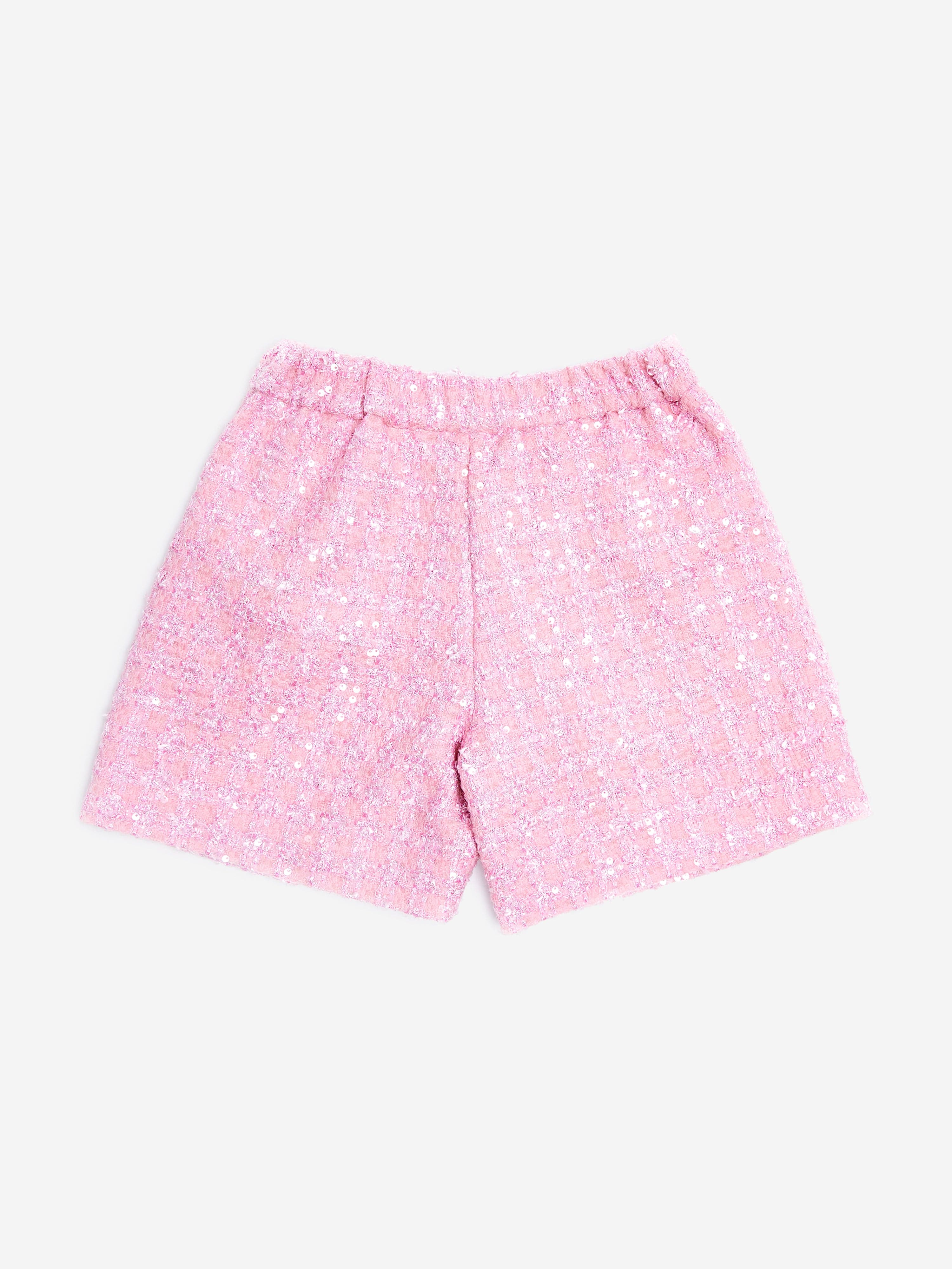 BCBG Girls Tweed Pleated Shorts in Pink
