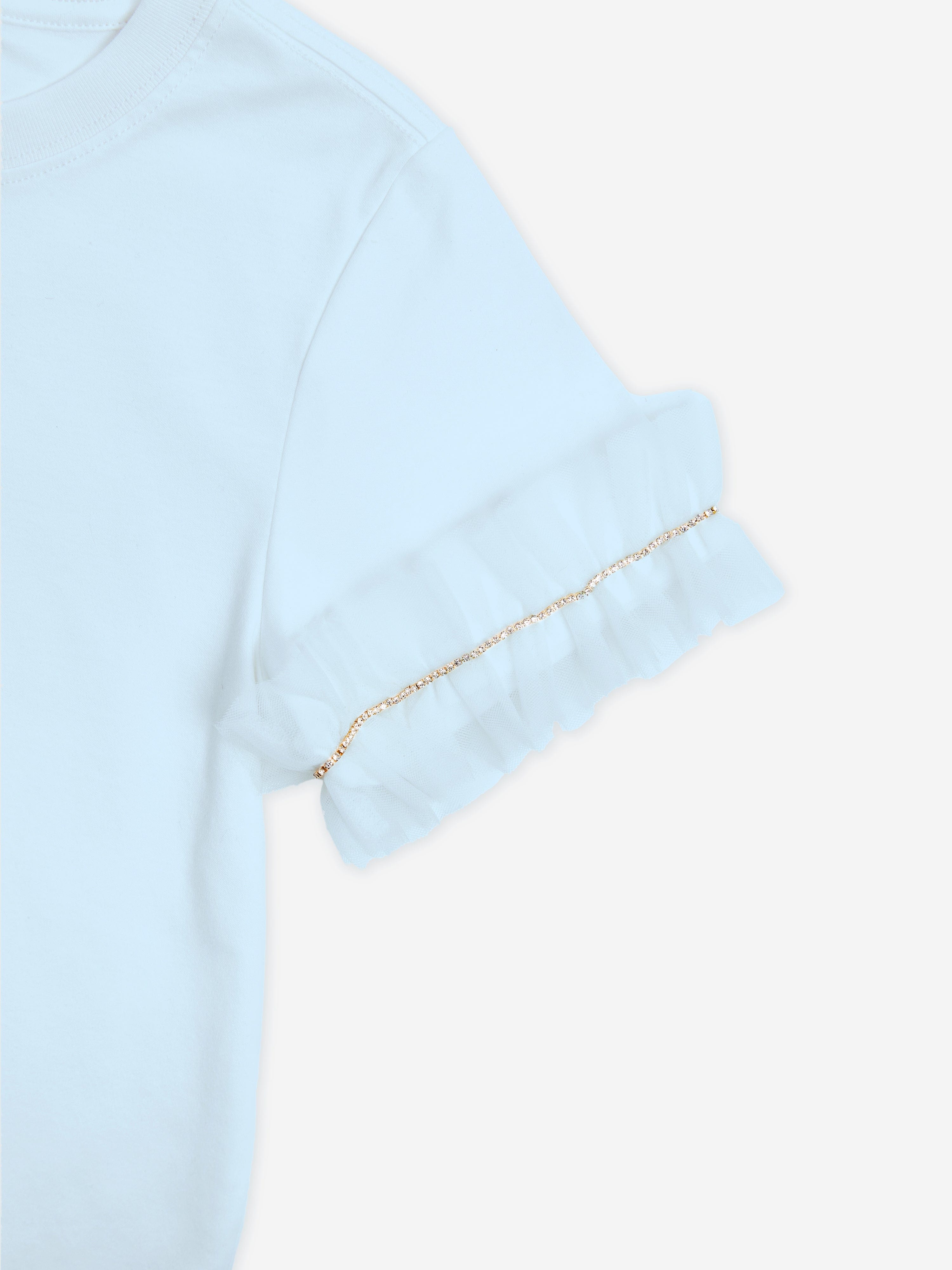 Girls Ruffle Sleeve T-Shirt in Blue