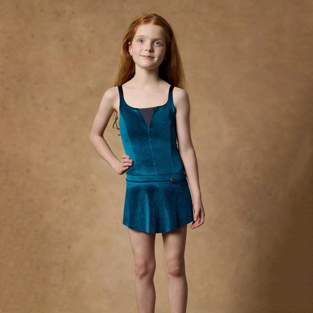 Girls Peacock Blue Velvet Ballet Onesies(BELLA LEOTARD PRELUDE/LAGOON STARLIGHT)