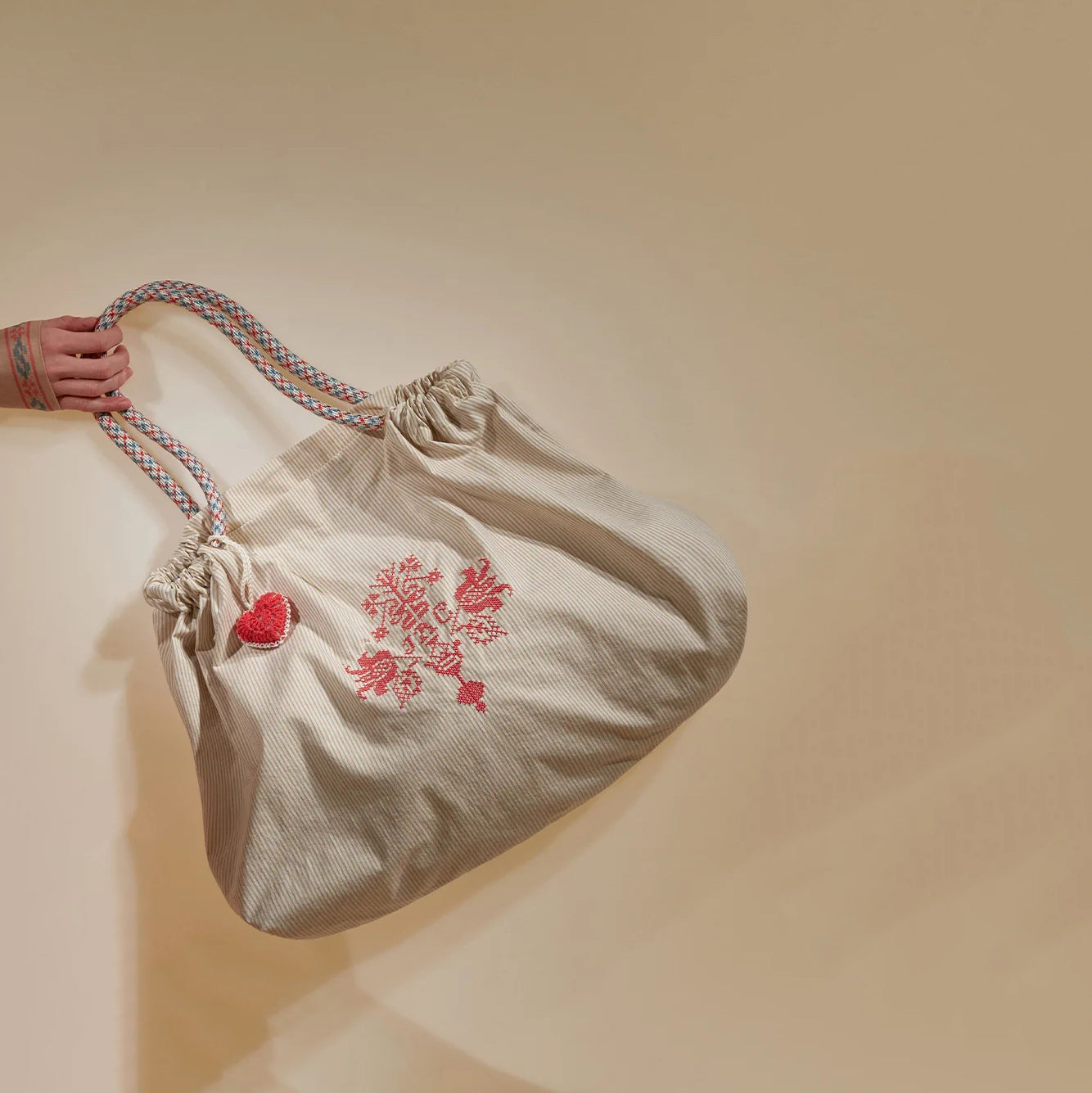 Girls Beige Stripes Ballet Handbag(长x高:66x38cm)