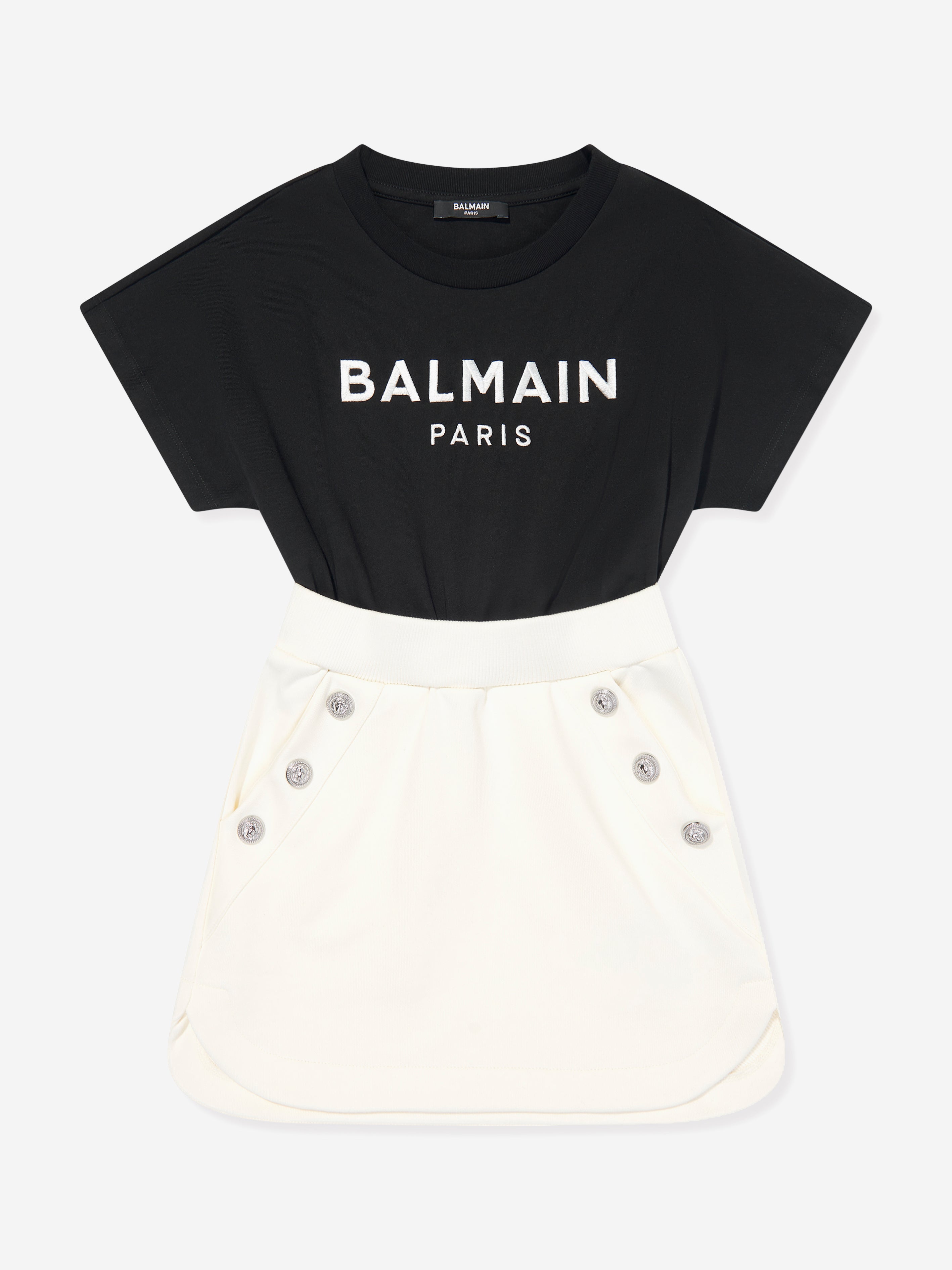 Balmain Girls Logo Cotton Jersey Dress in Black