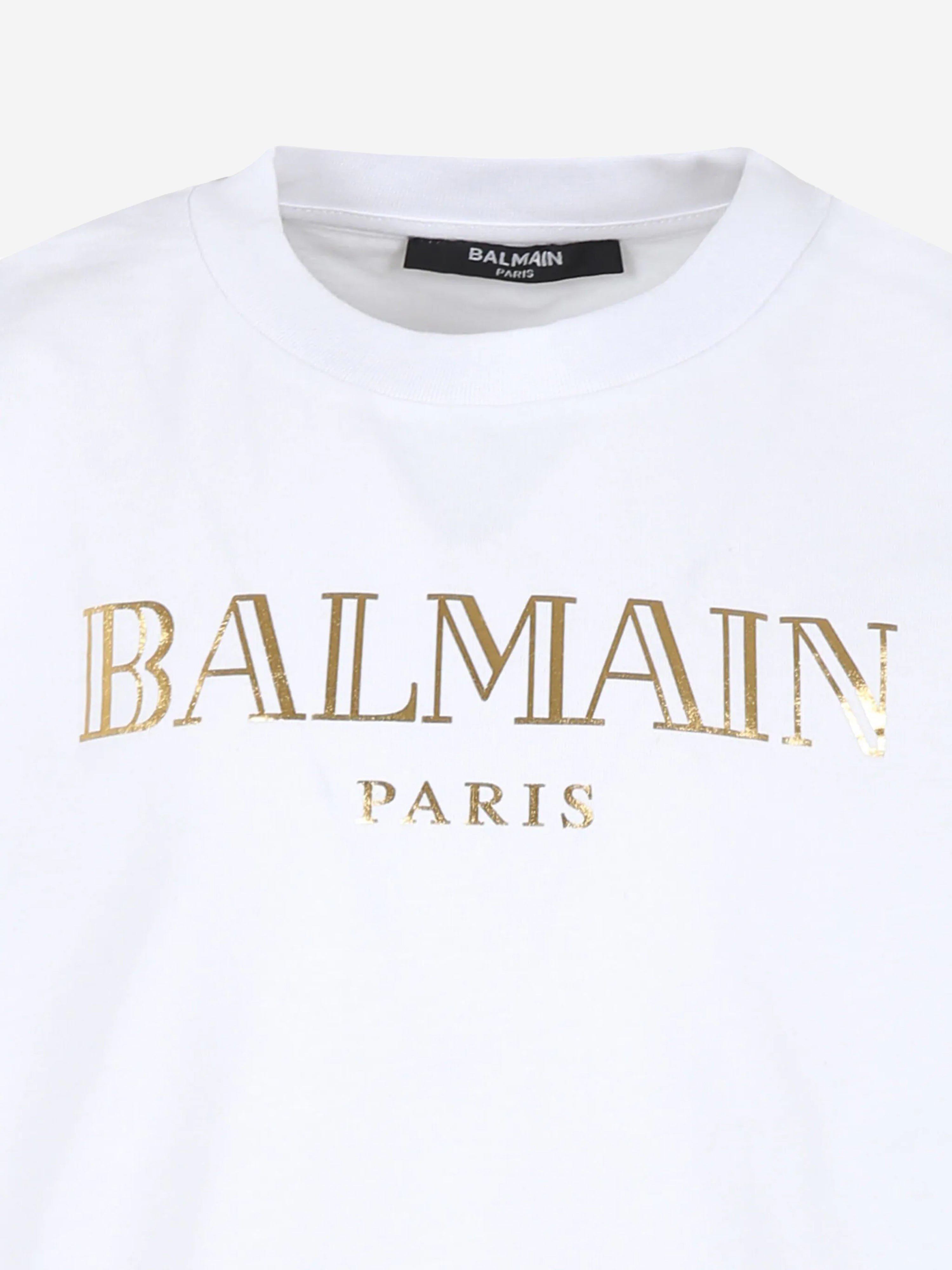 Balmain Kids Paris Logo T-Shirt in White