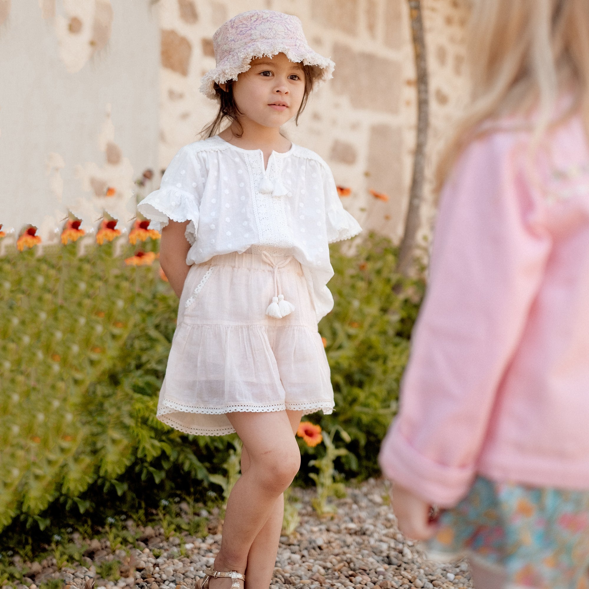 Girls White Ruffled Cotton Top