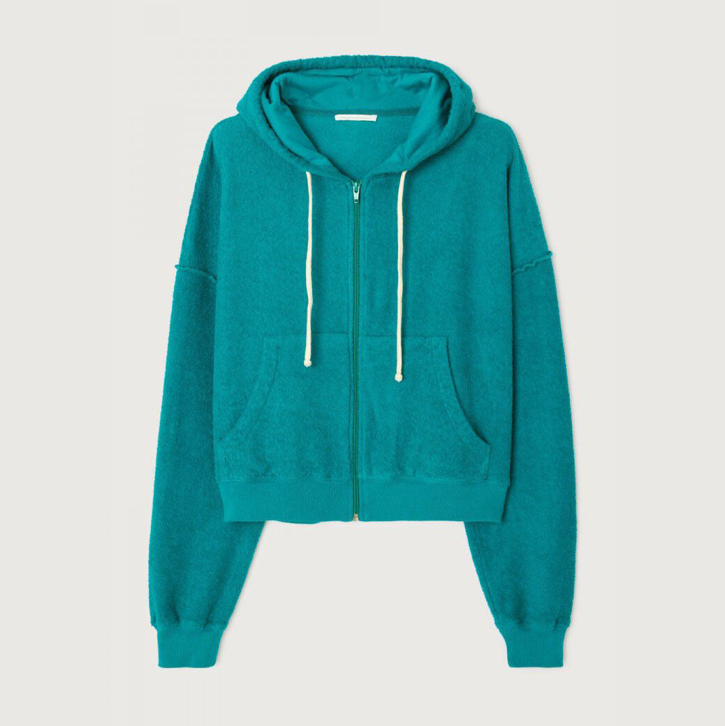 Women Green Cotton Zip-Up Top